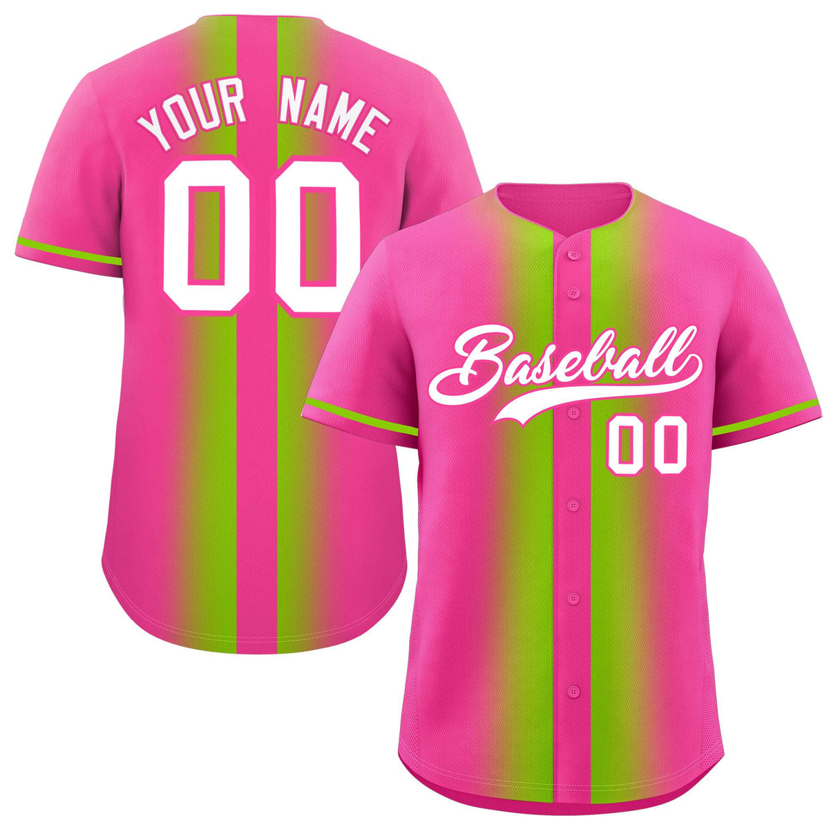 Custom Pink Neon Green Lapel Gradient Fashion Authentic Baseball Jersey| KXKSHOP