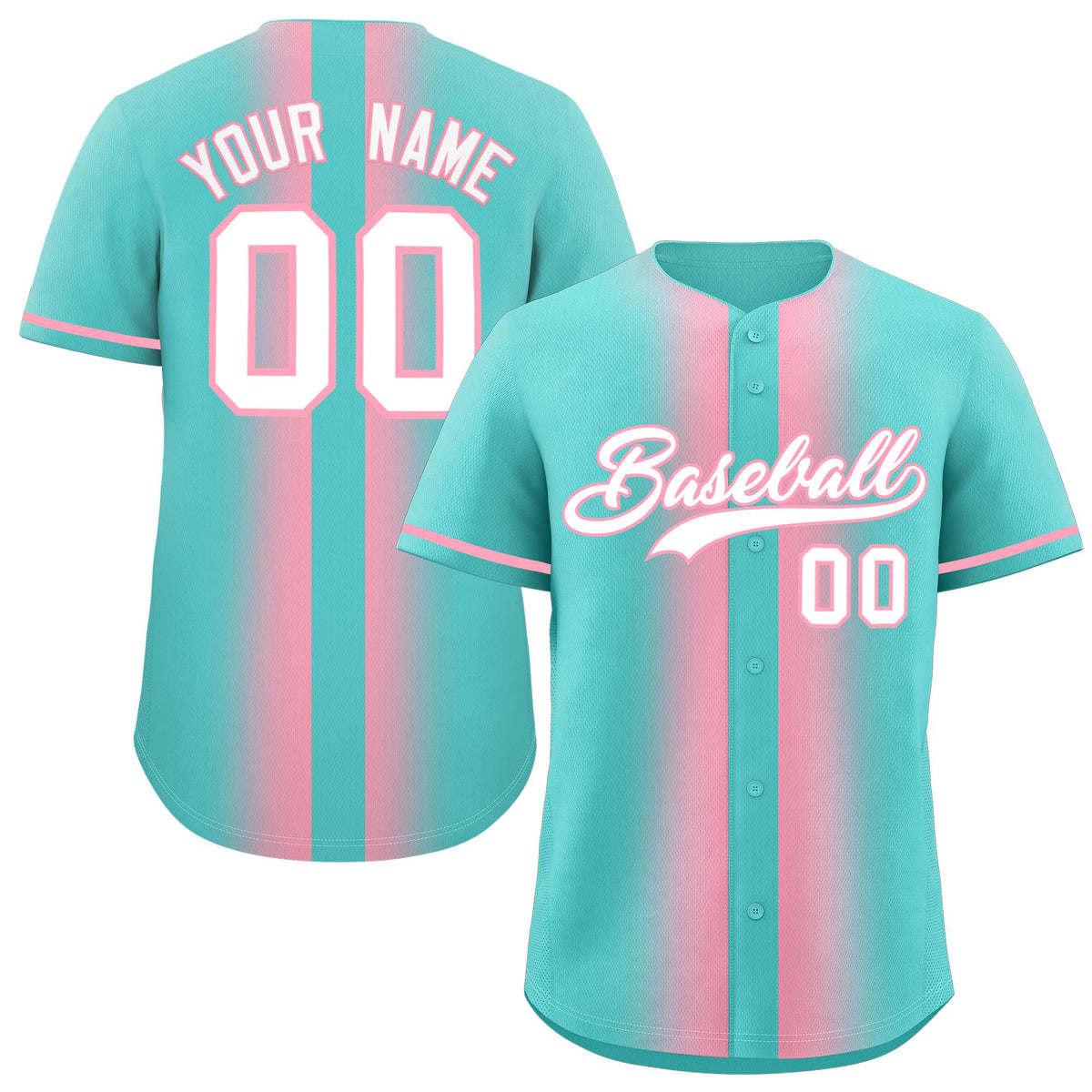 Custom Bright Green Light Pink Lapel Gradient Fashion Authentic Baseball Jersey| KXKSHOP