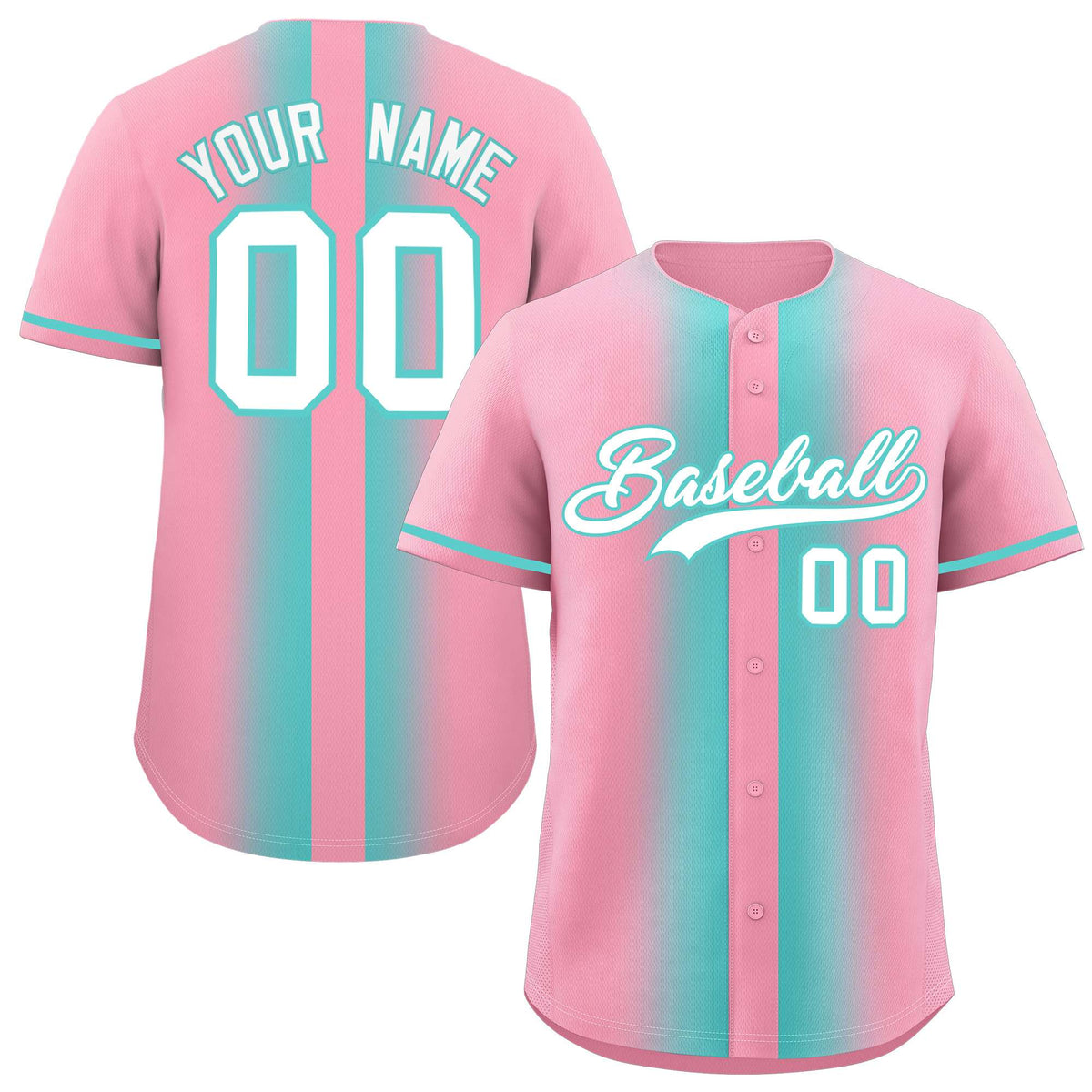 Custom Light Pink Bright Green Lapel Gradient Fashion Authentic Baseball Jersey| KXKSHOP
