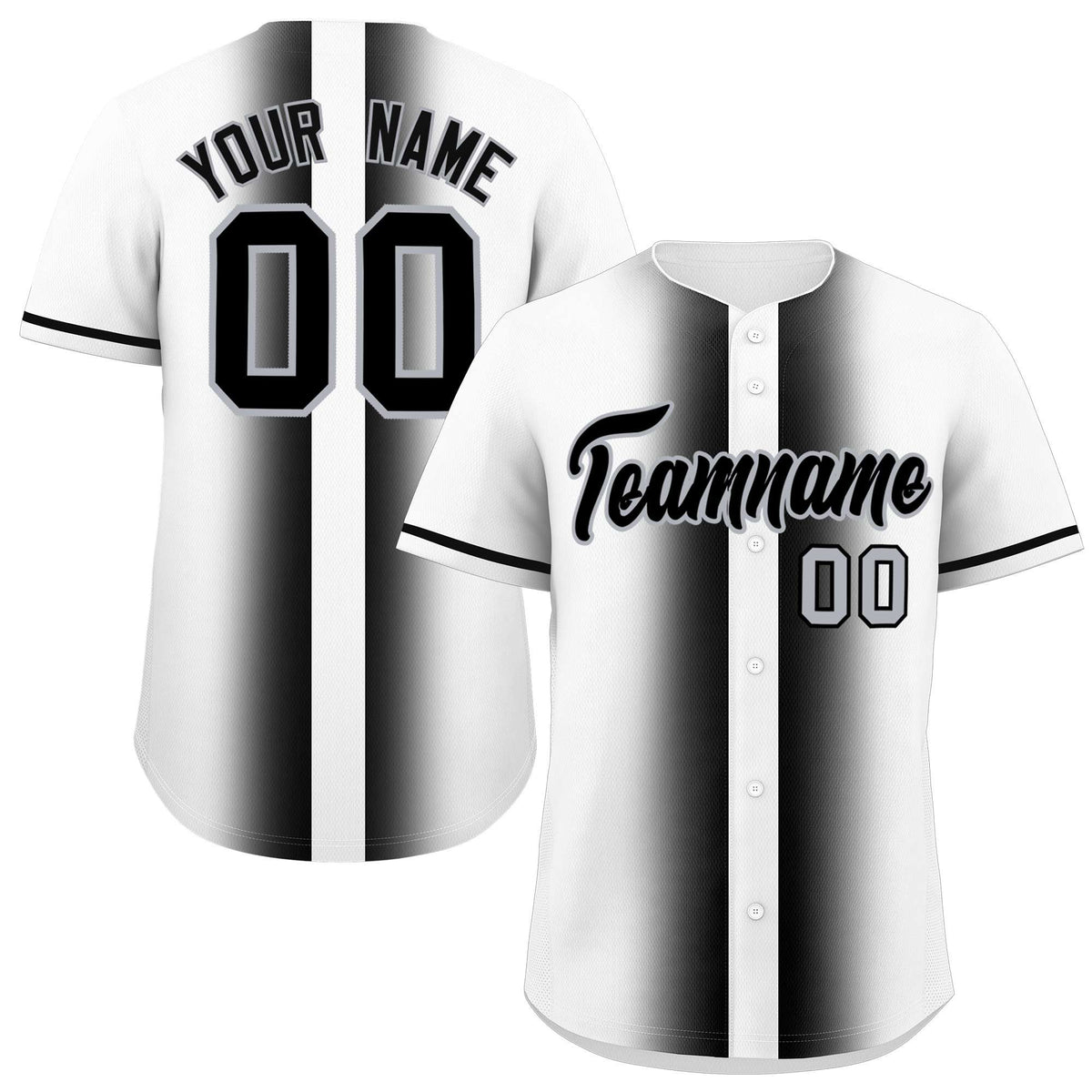 Custom White Black Lapel Gradient Fashion Authentic Baseball Jersey| KXKSHOP