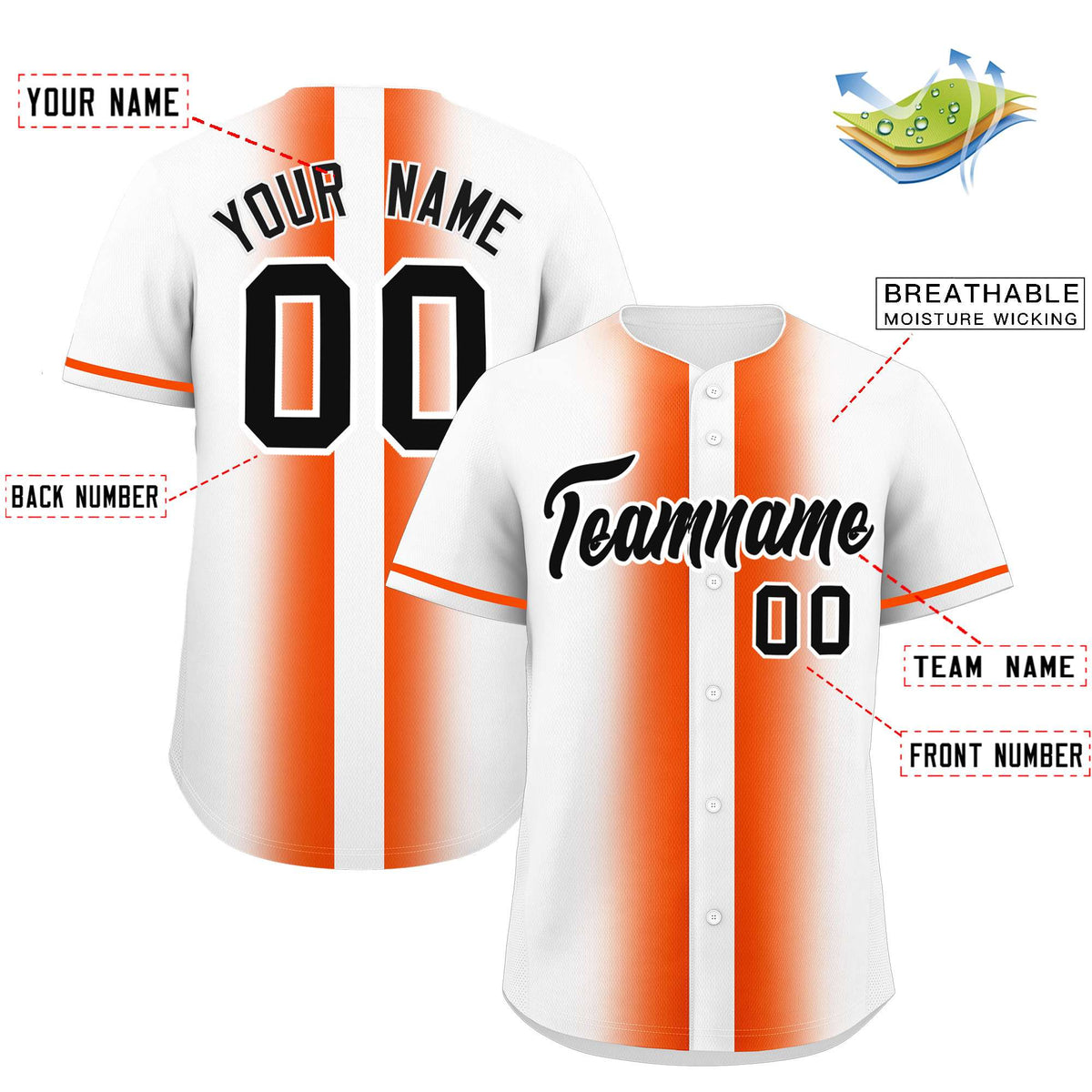 Custom White Orange Lapel Gradient Fashion Authentic Baseball Jersey| KXKSHOP
