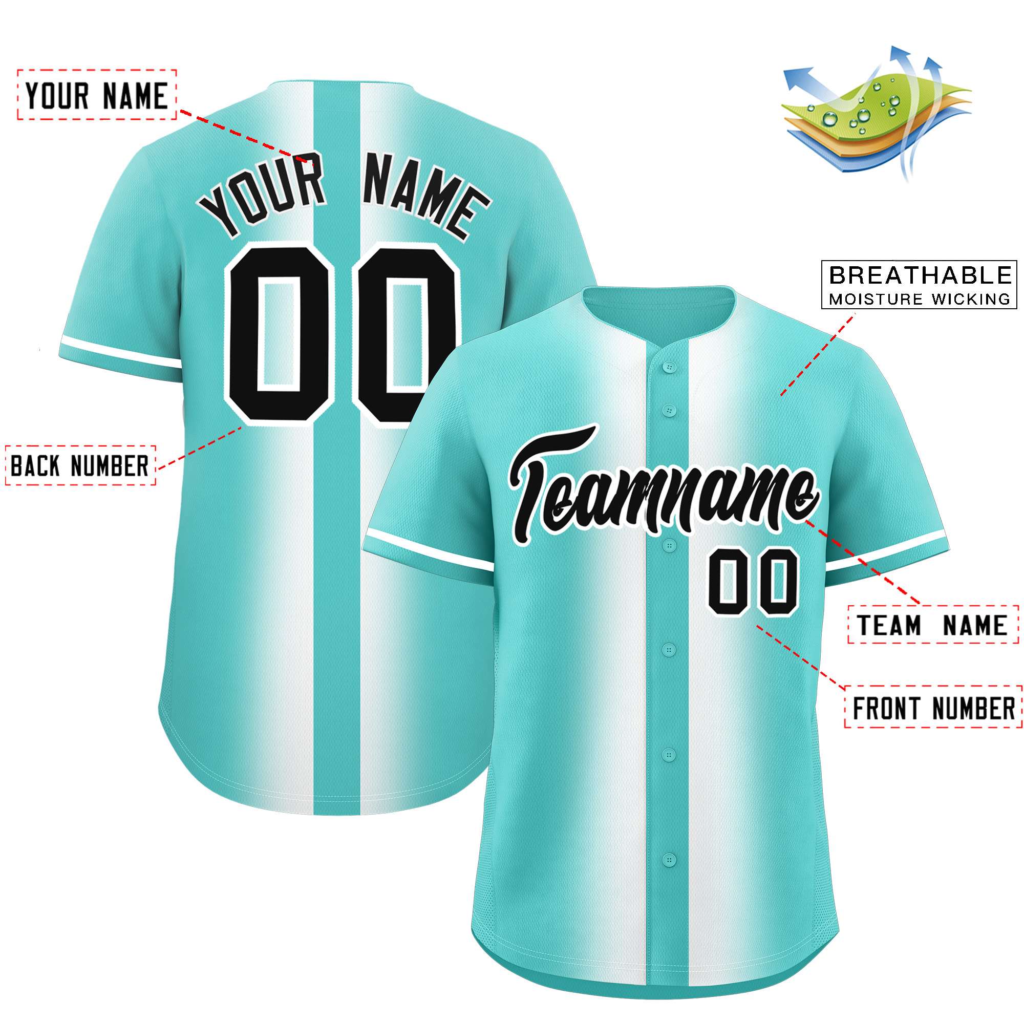 Custom Bright Green White Lapel Gradient Fashion Authentic Baseball Jersey| KXKSHOP
