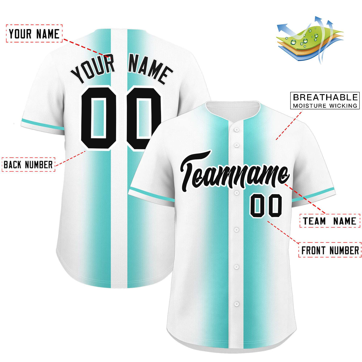 Custom White Bright Green Lapel Gradient Fashion Authentic Baseball Jersey| KXKSHOP