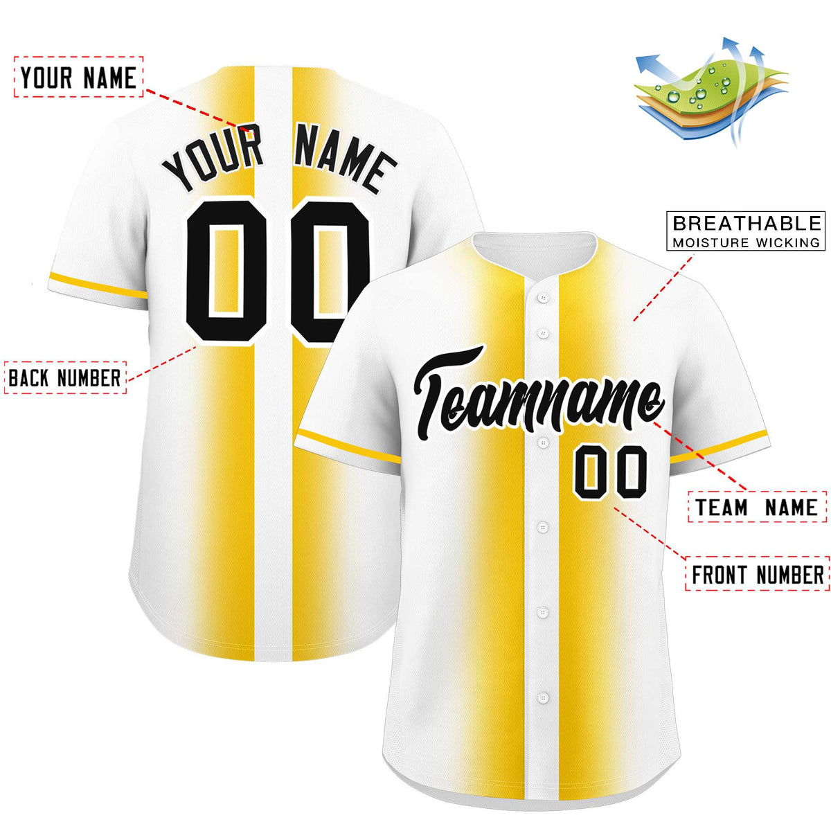 Custom White Gold Lapel Gradient Fashion Authentic Baseball Jersey| KXKSHOP