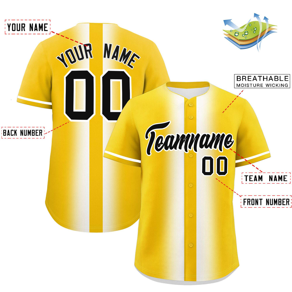 Custom Gold White Lapel Gradient Fashion Authentic Baseball Jersey| KXKSHOP