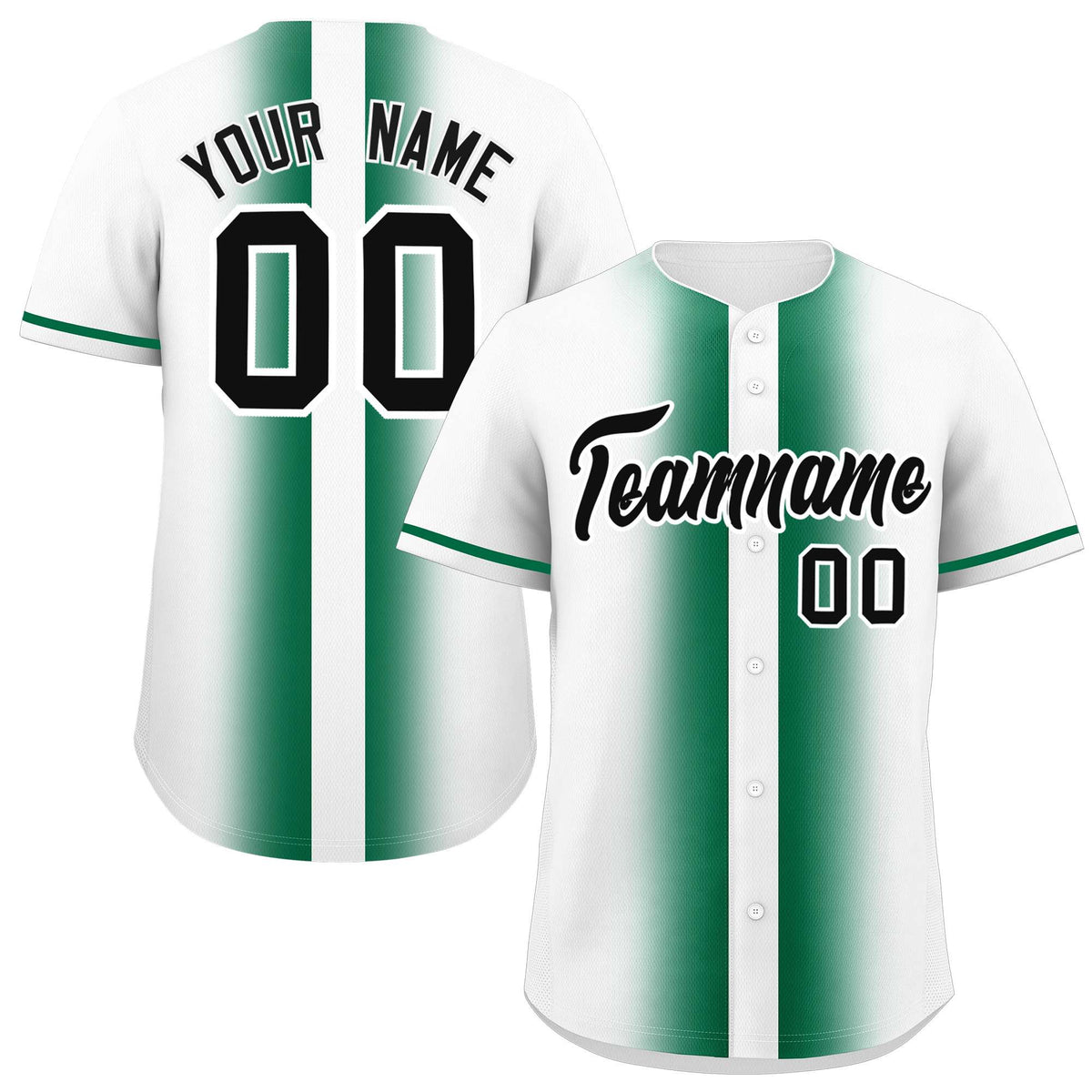 Custom White Kelly Green Lapel Gradient Fashion Authentic Baseball Jersey| KXKSHOP