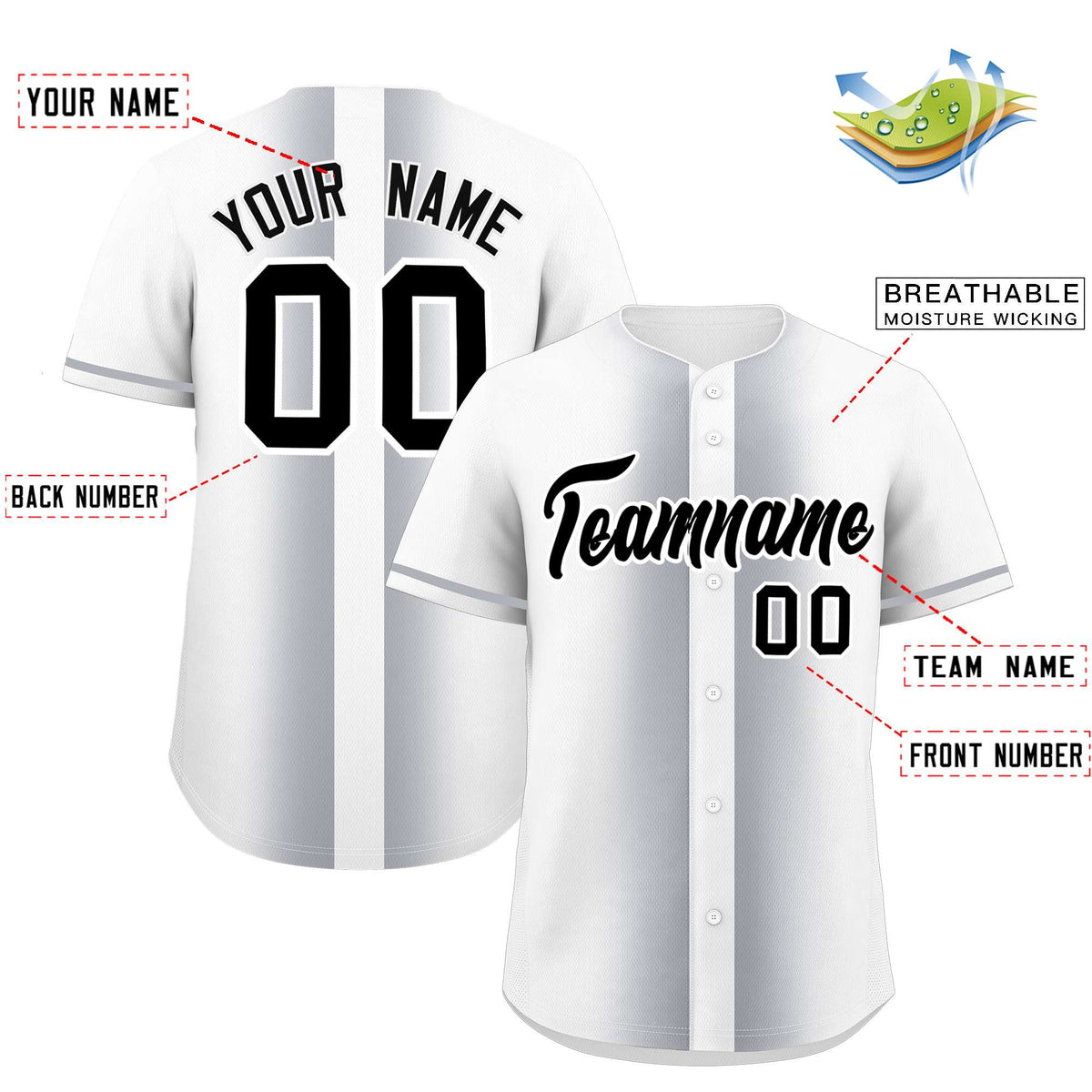 Custom White Silver Lapel Gradient Fashion Authentic Baseball Jersey| KXKSHOP