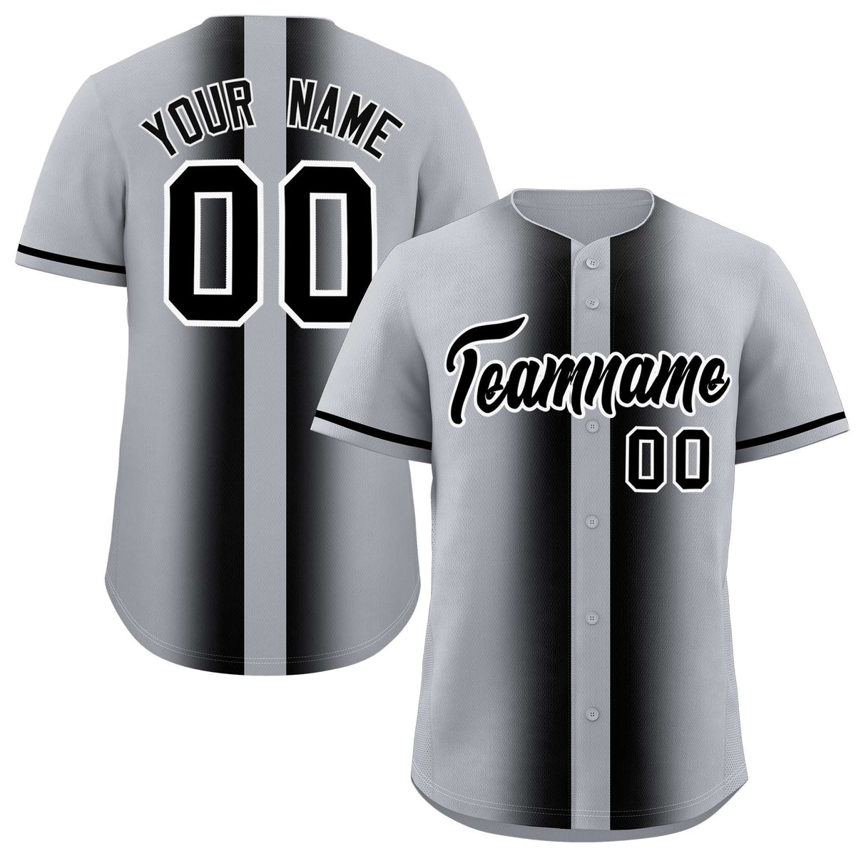 Custom Silver Black Lapel Gradient Fashion Authentic Baseball Jersey| KXKSHOP