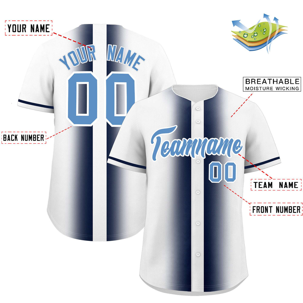 Custom White Navy Lapel Gradient Fashion Authentic Baseball Jersey| KXKSHOP