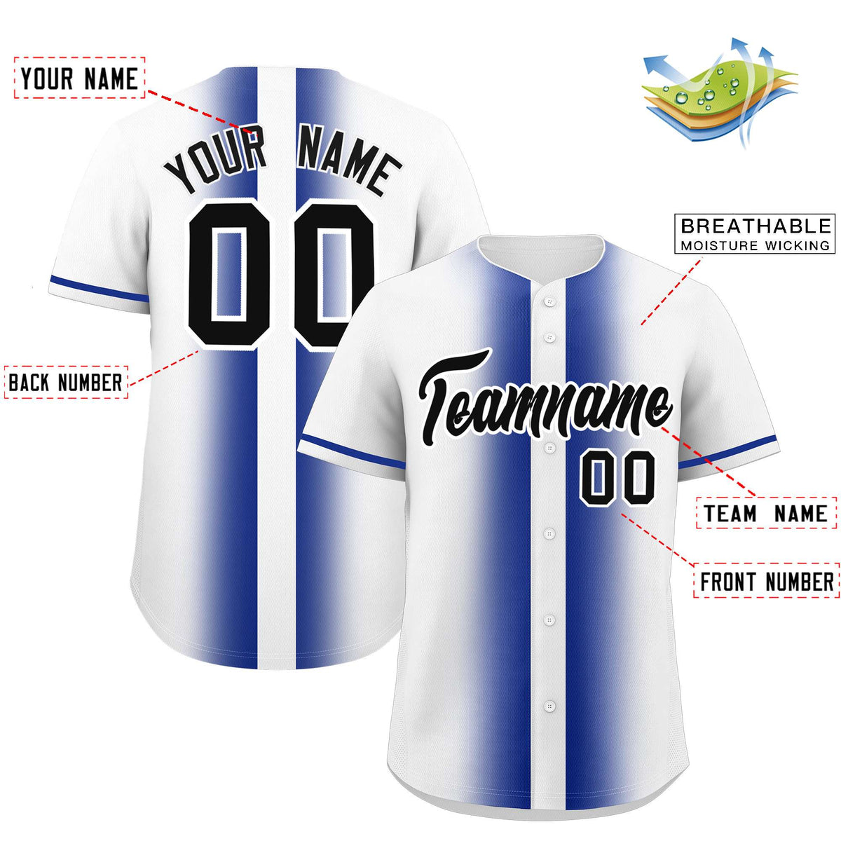 Custom White Royal Lapel Gradient Fashion Authentic Baseball Jersey| KXKSHOP