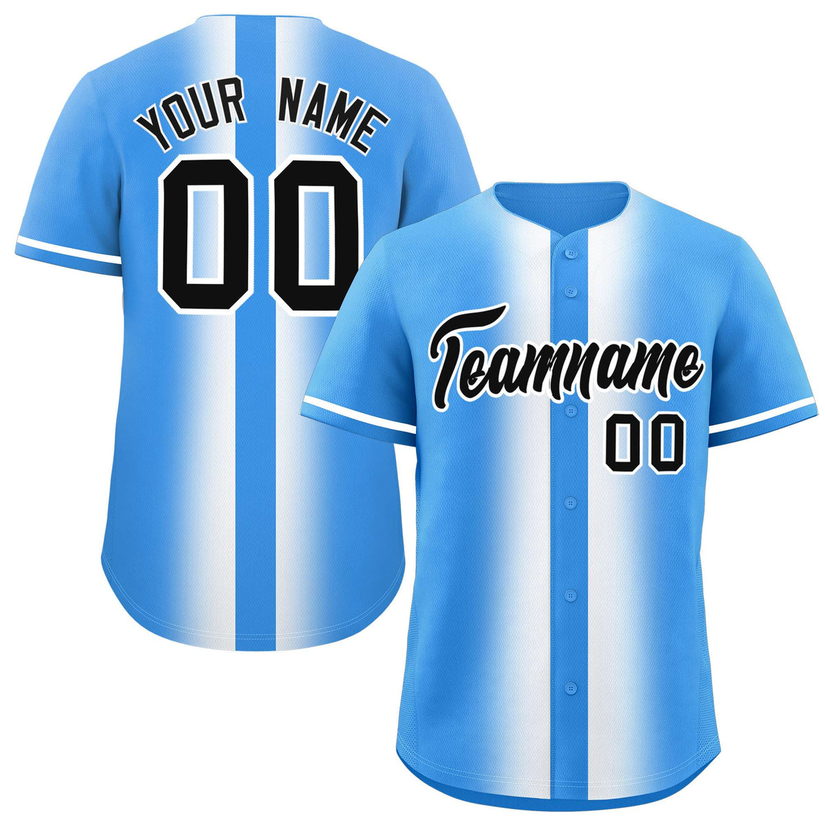 Custom Powder Blue White Lapel Gradient Fashion Authentic Baseball Jersey| KXKSHOP