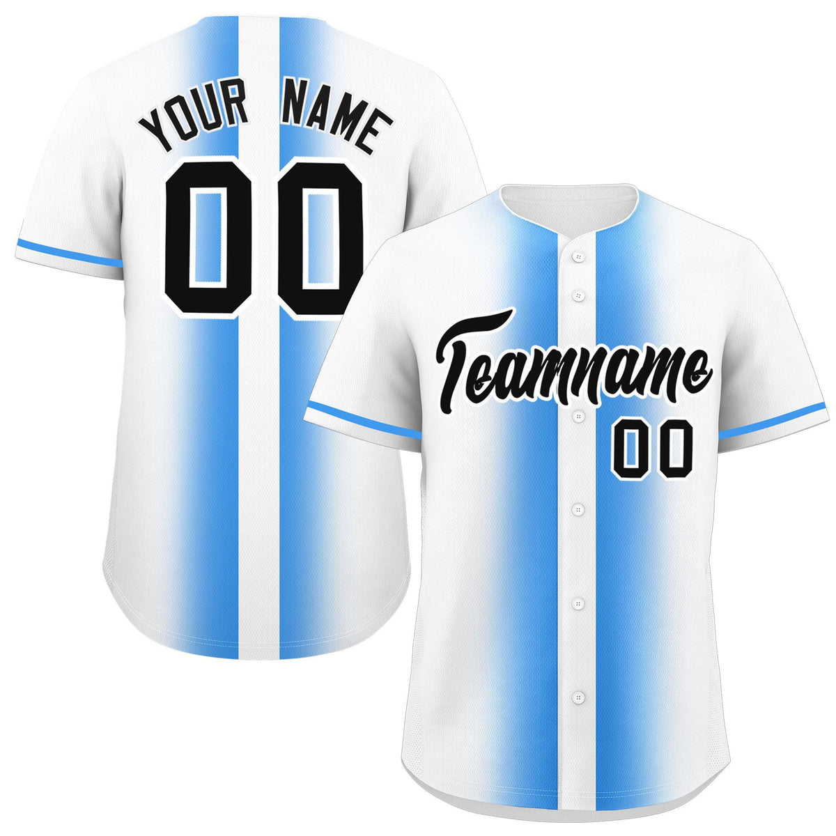 Custom White Powder Blue Lapel Gradient Fashion Authentic Baseball Jersey| KXKSHOP