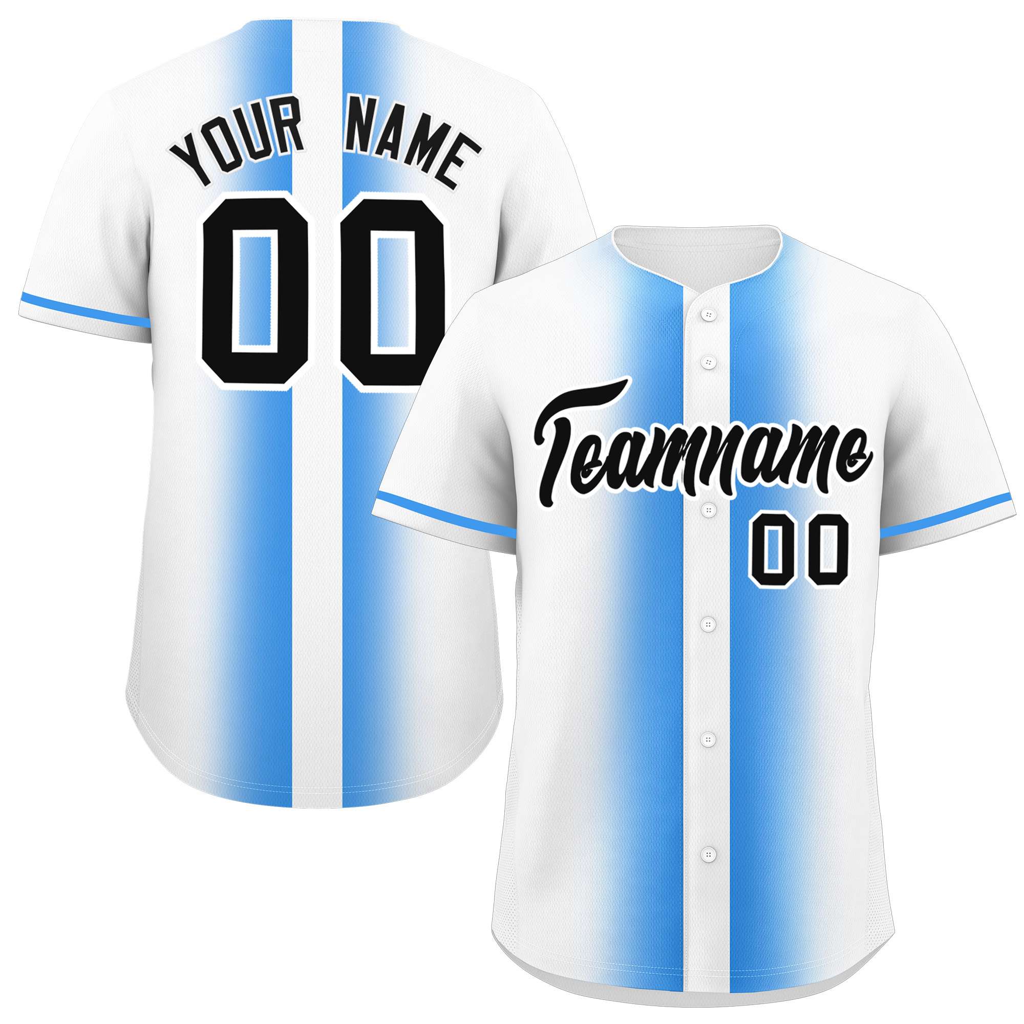 Custom White Powder Blue Lapel Gradient Fashion Authentic Baseball Jersey| KXKSHOP