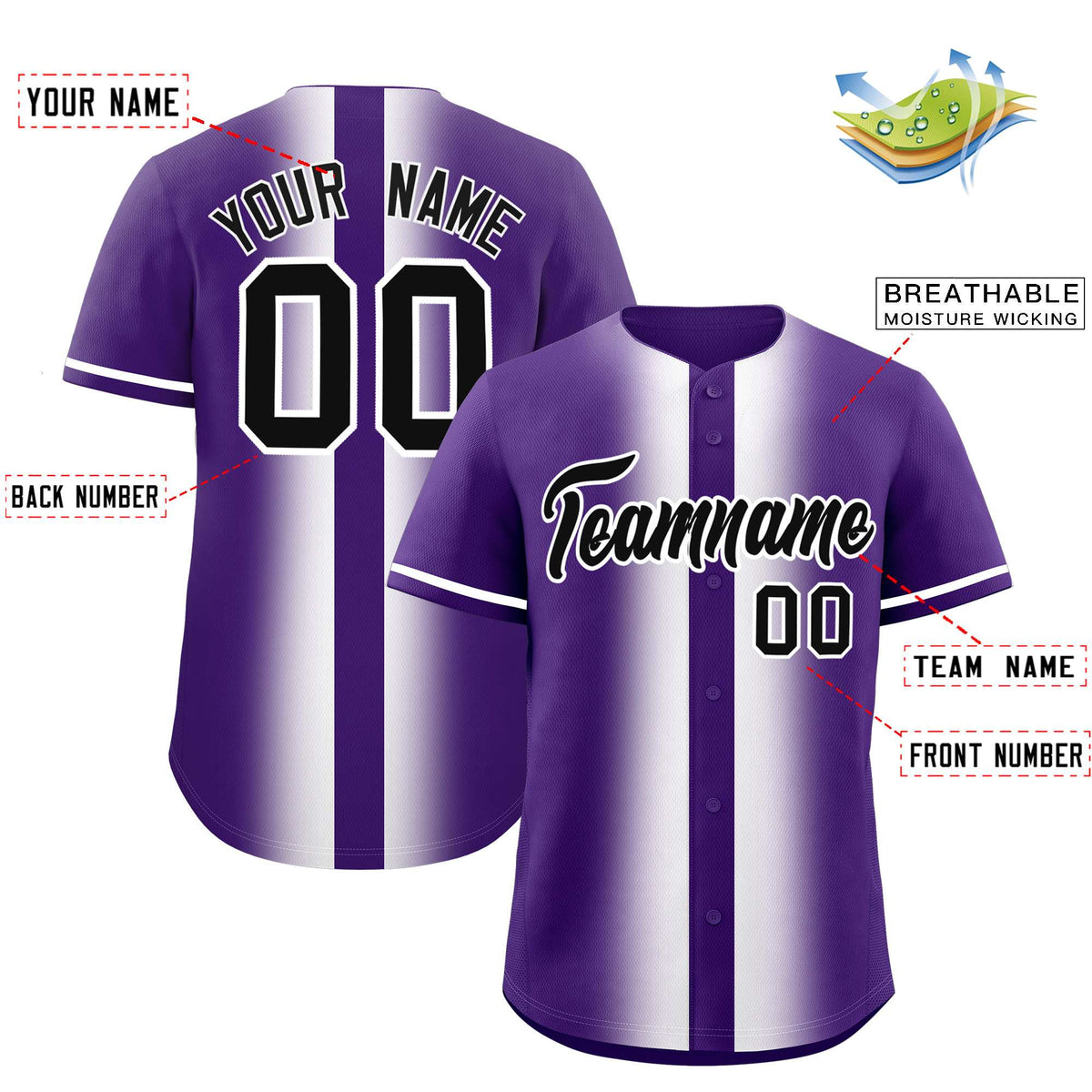 Custom Purple White Lapel Gradient Fashion Authentic Baseball Jersey| KXKSHOP