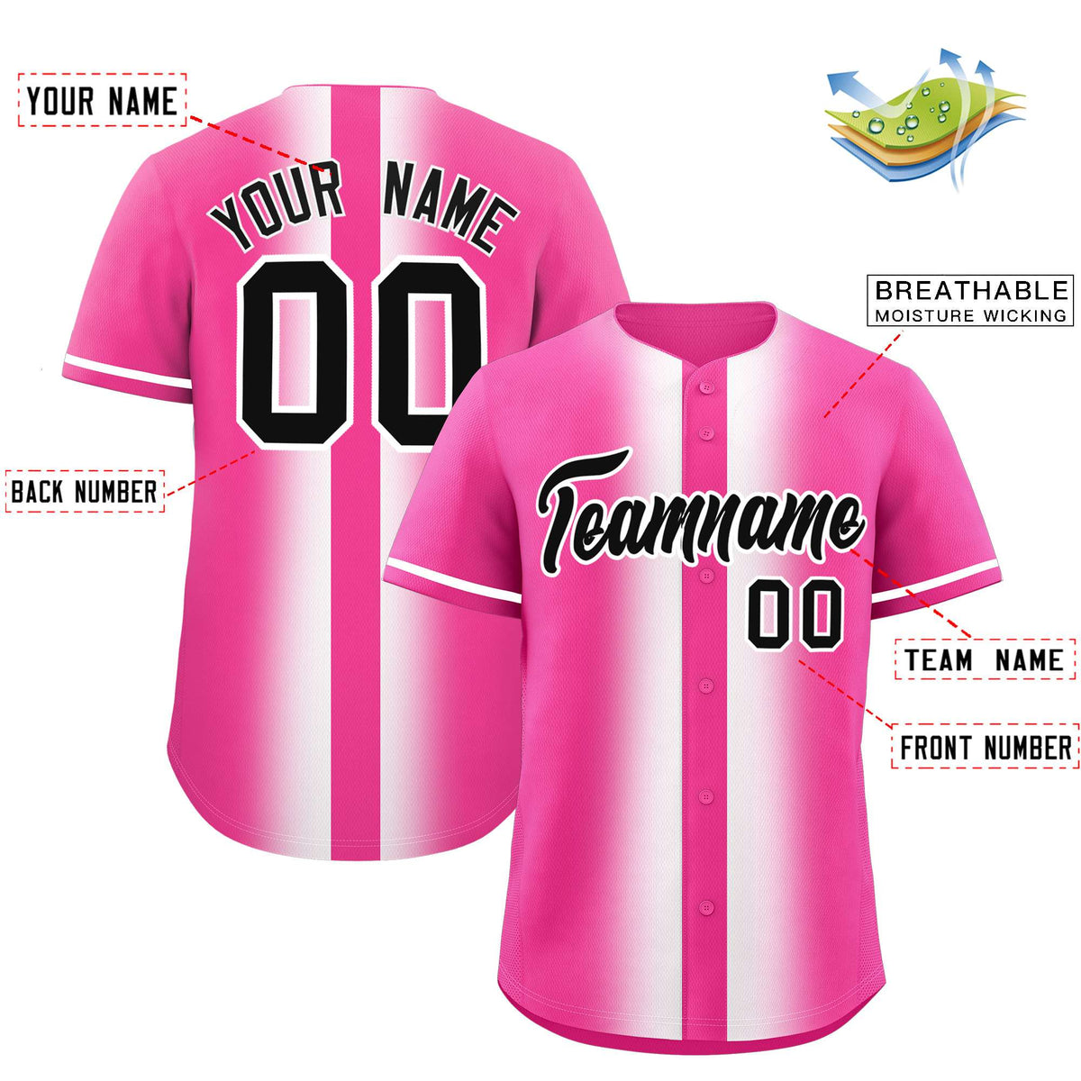 Custom Pink White Lapel Gradient Fashion Authentic Baseball Jersey| KXKSHOP