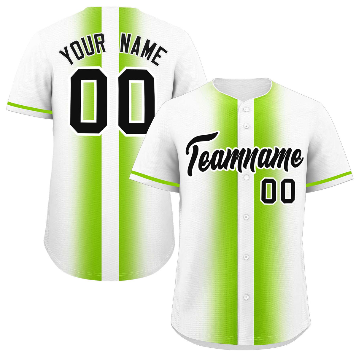 Custom White Neon Green Lapel Gradient Fashion Authentic Baseball Jersey| KXKSHOP