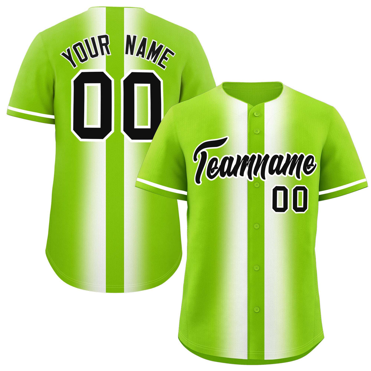 Custom Neon Green White Lapel Gradient Fashion Authentic Baseball Jersey| KXKSHOP