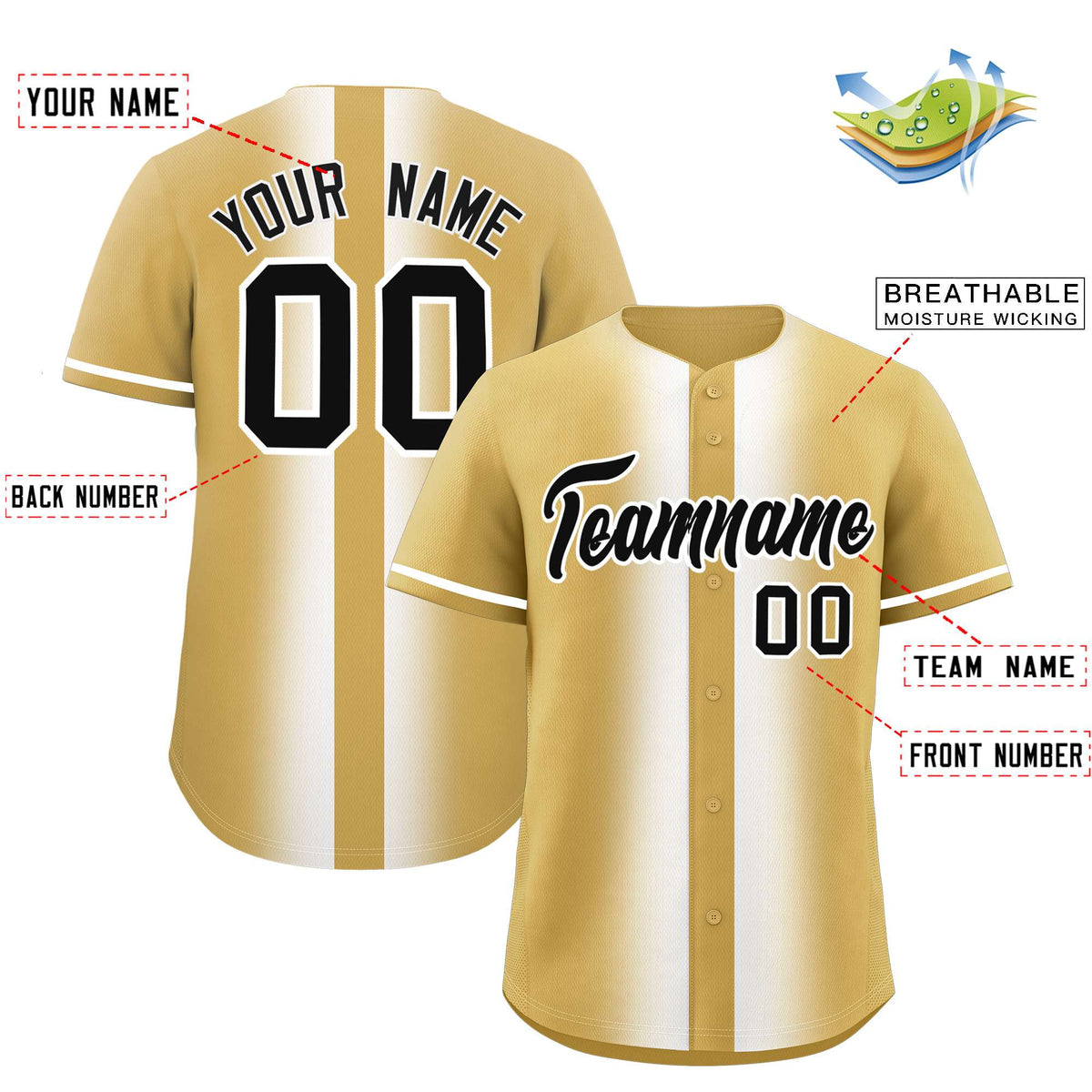 Custom Old Gold White Lapel Gradient Fashion Authentic Baseball Jersey| KXKSHOP