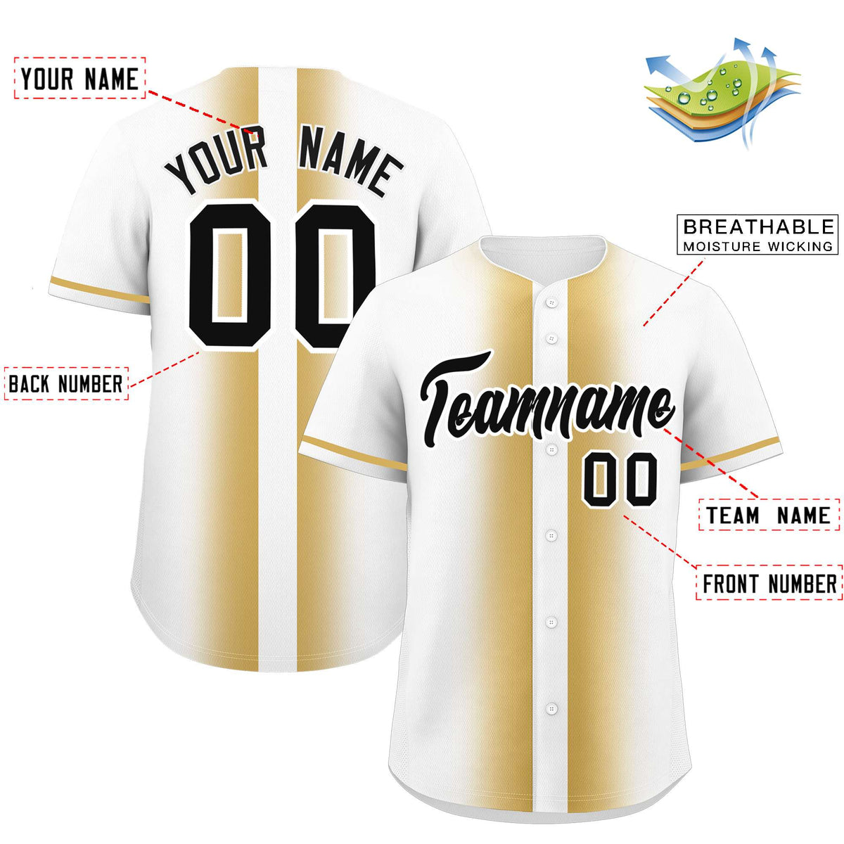 Custom White Old Gold Lapel Gradient Fashion Authentic Baseball Jersey| KXKSHOP