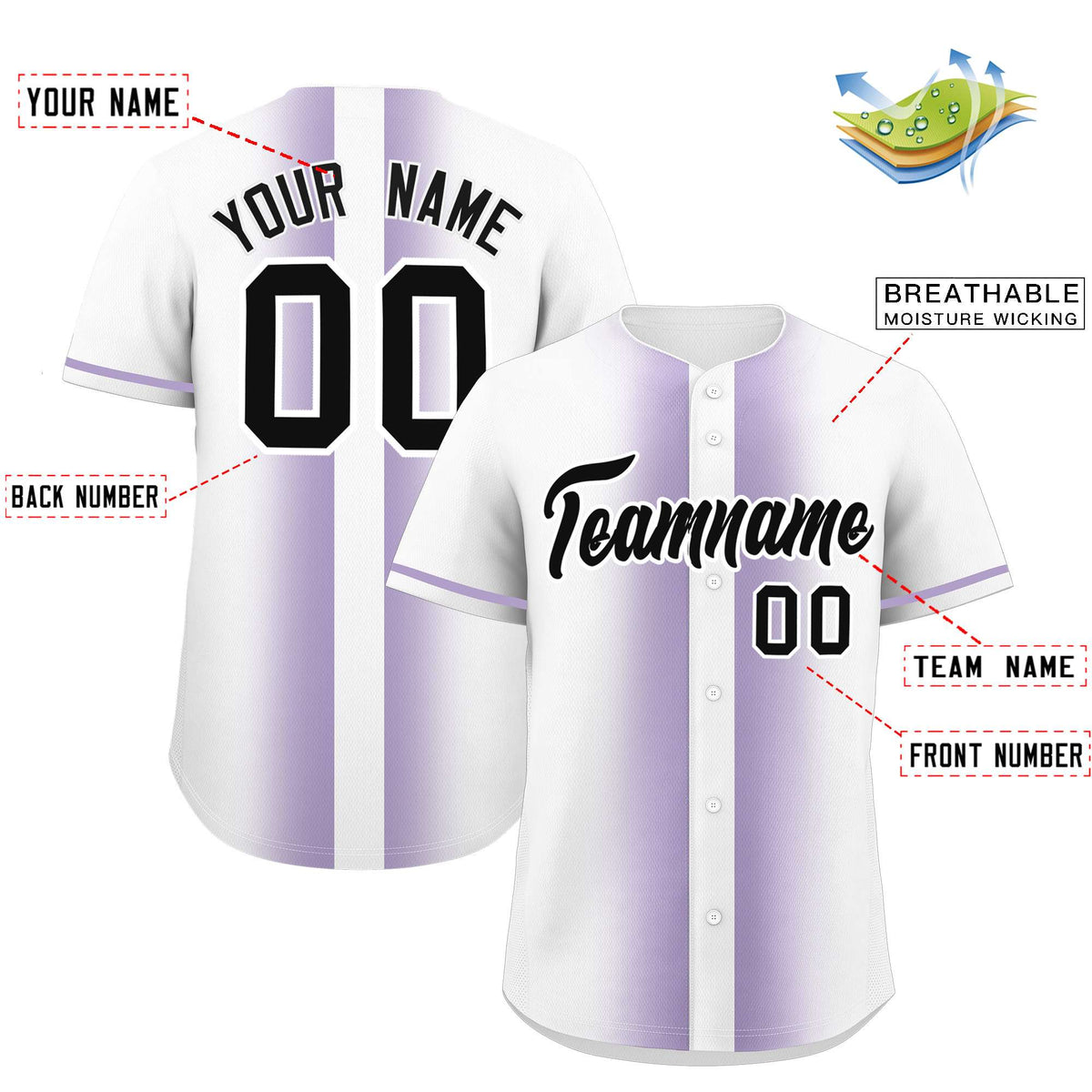 Custom White Light Purple Lapel Gradient Fashion Authentic Baseball Jersey| KXKSHOP