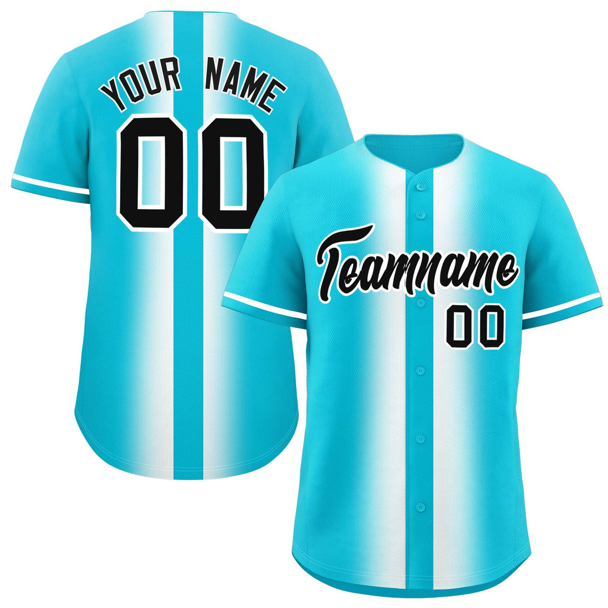 Custom Sky Blue White Lapel Gradient Fashion Authentic Baseball Jersey| KXKSHOP