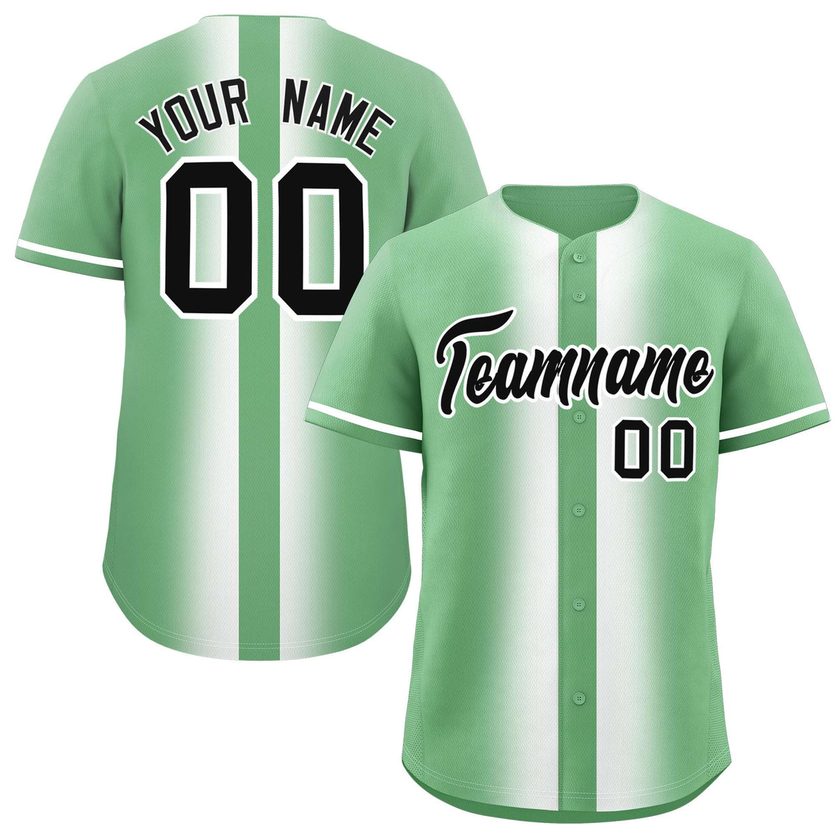 Custom Green White Lapel Gradient Fashion Authentic Baseball Jersey| KXKSHOP