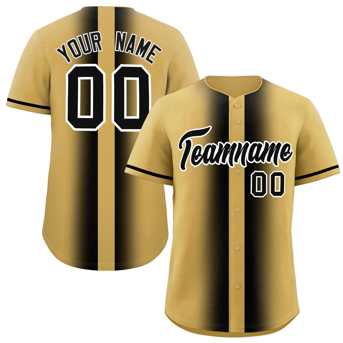 Custom Old Gold Black Lapel Gradient Fashion Authentic Baseball Jersey| KXKSHOP