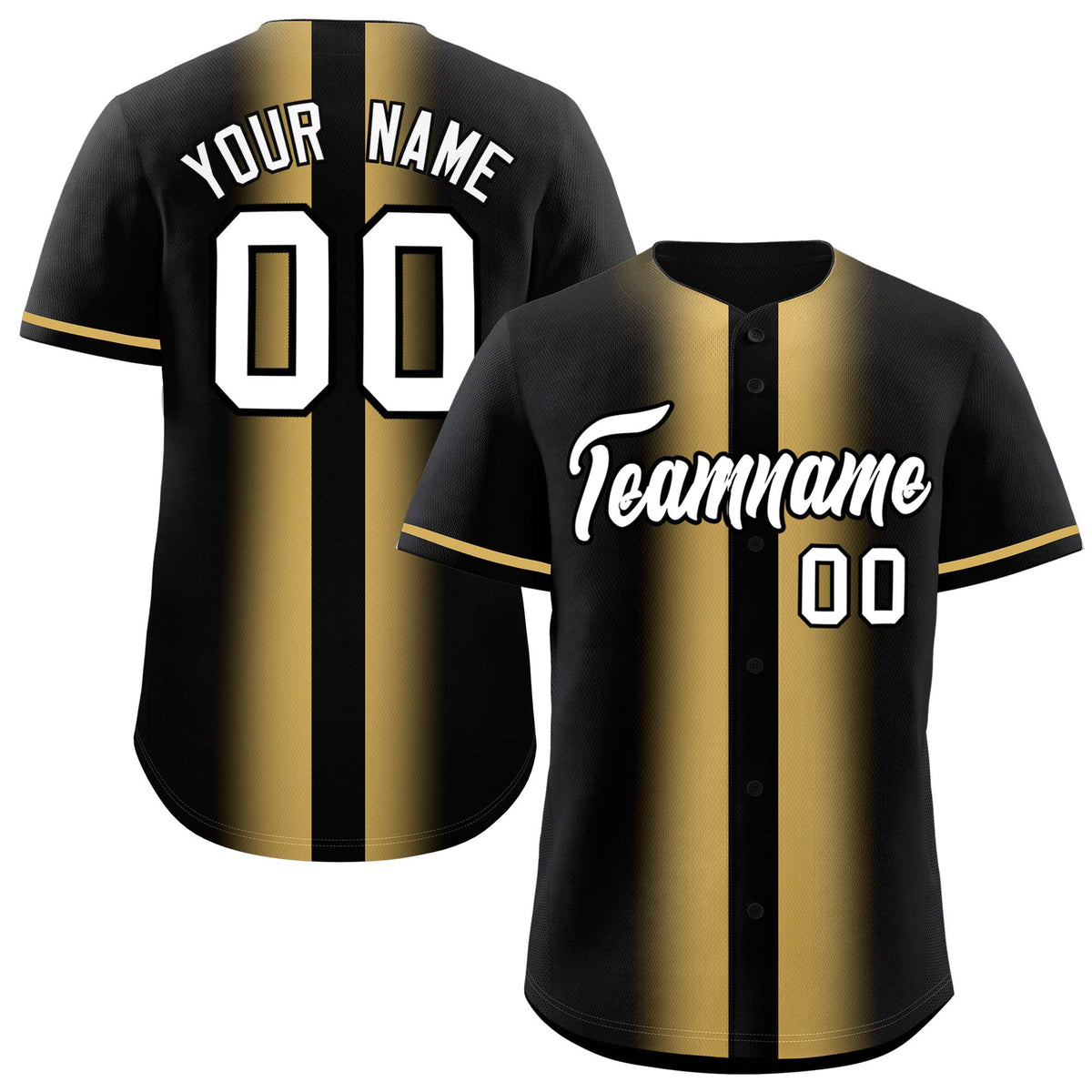 Custom Black Old Gold Lapel Gradient Fashion Authentic Baseball Jersey| KXKSHOP