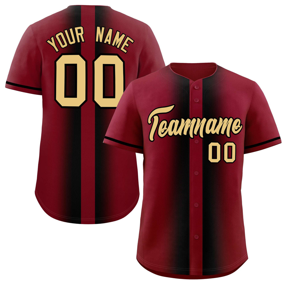 Custom Crimson Black Lapel Gradient Fashion Authentic Baseball Jersey| KXKSHOP