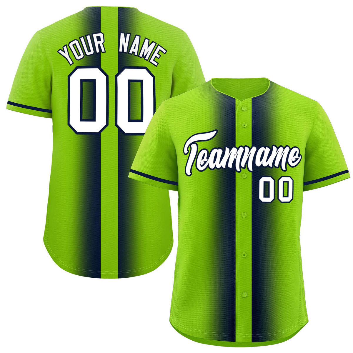 Custom Neon Green Navy Lapel Gradient Fashion Authentic Baseball Jersey| KXKSHOP