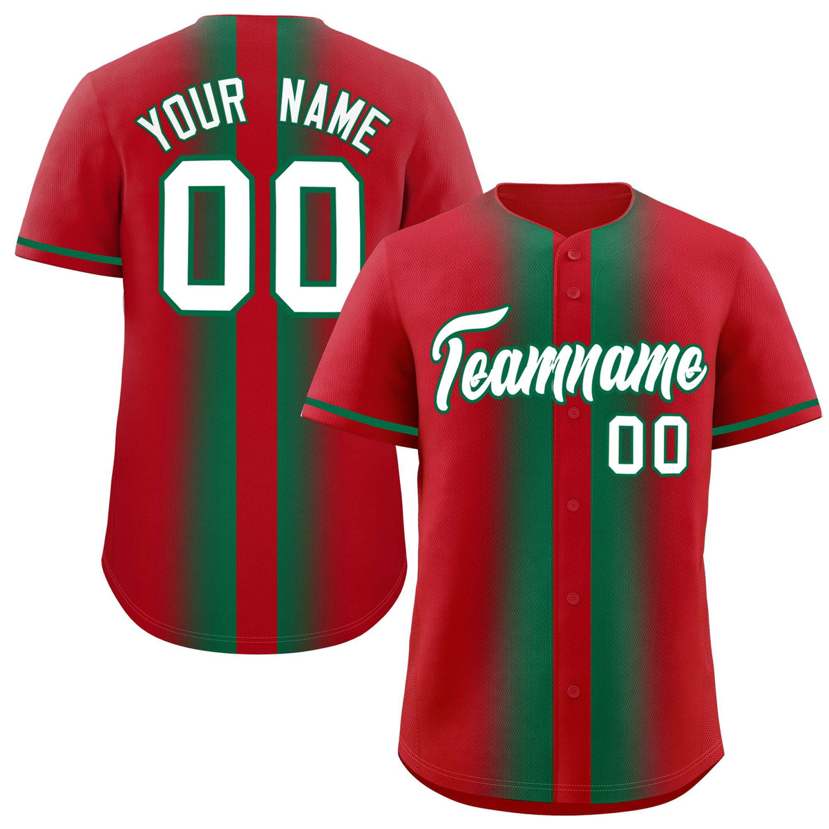 Custom Red Kelly Green Lapel Gradient Fashion Authentic Baseball Jersey| KXKSHOP