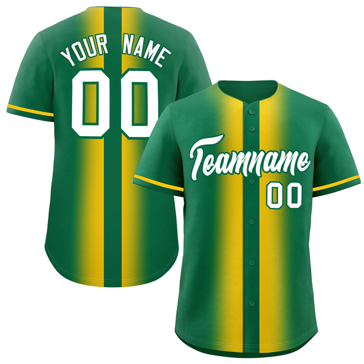 Custom Kelly Green Gold Lapel Gradient Fashion Authentic Baseball Jersey| KXKSHOP