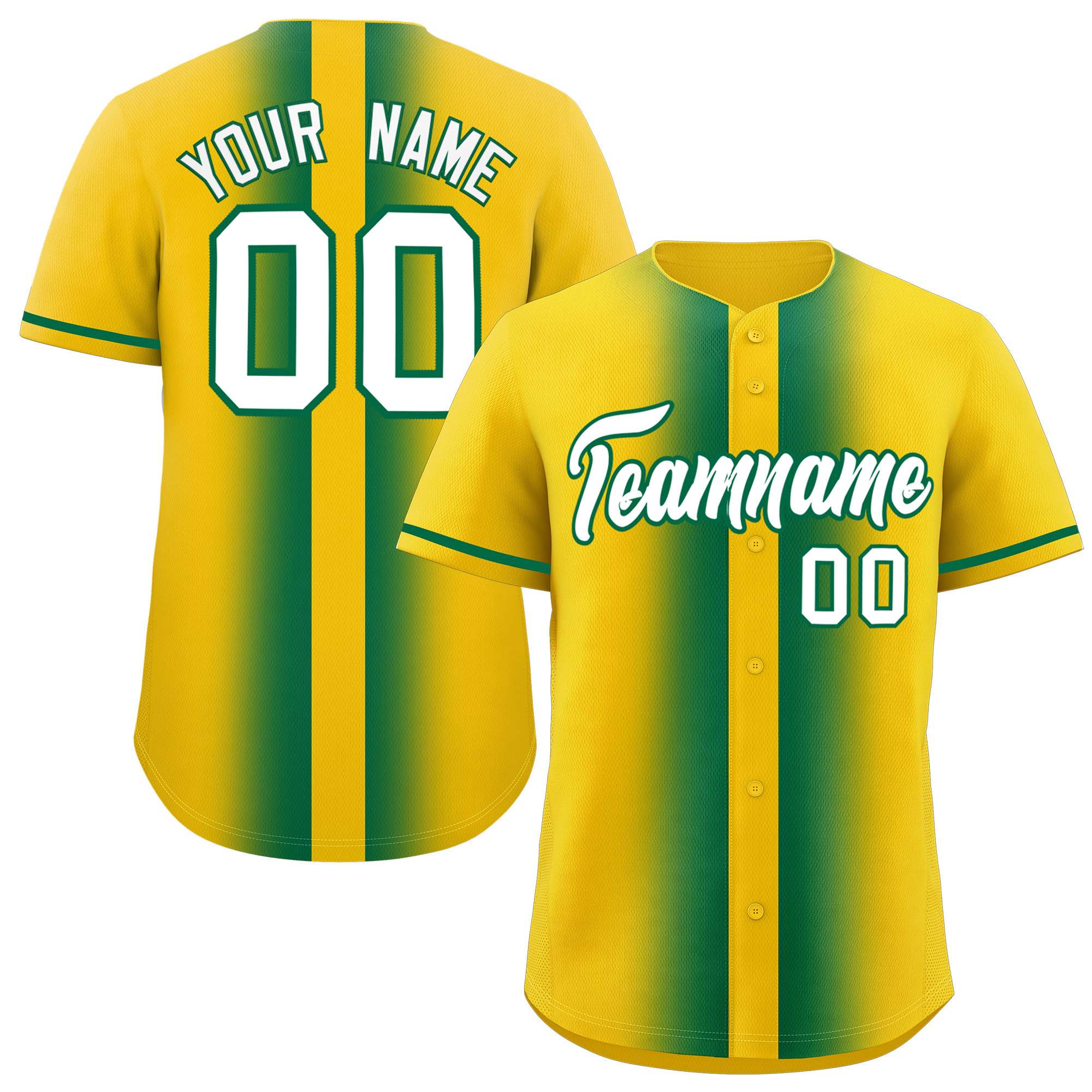 Custom Gold Kelly Green Lapel Gradient Fashion Authentic Baseball Jersey| KXKSHOP