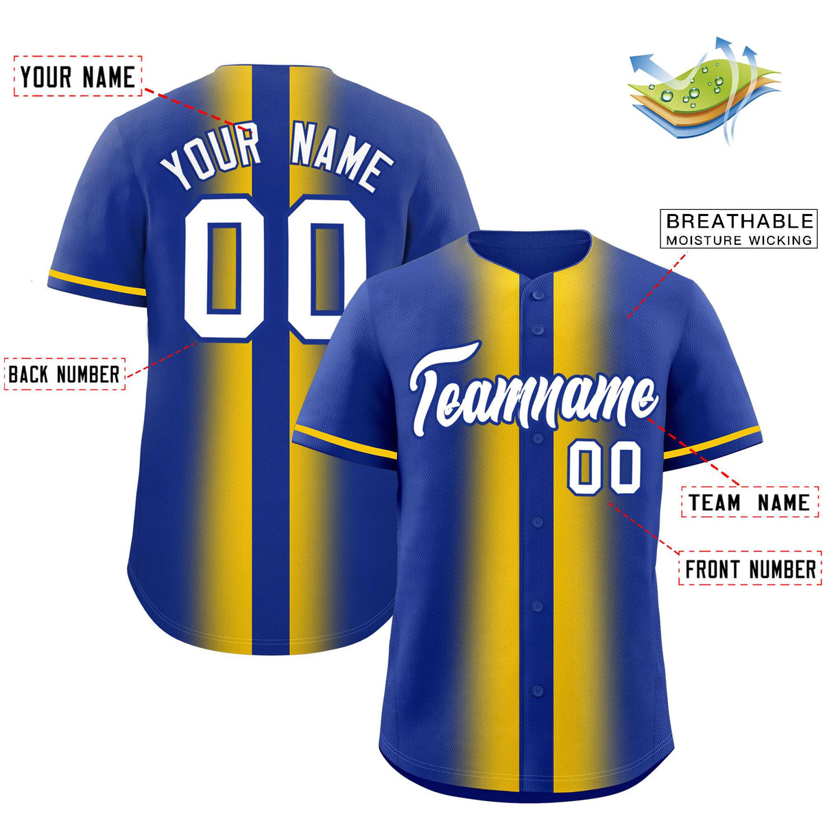 Custom Royal Gold Lapel Gradient Fashion Authentic Baseball Jersey| KXKSHOP