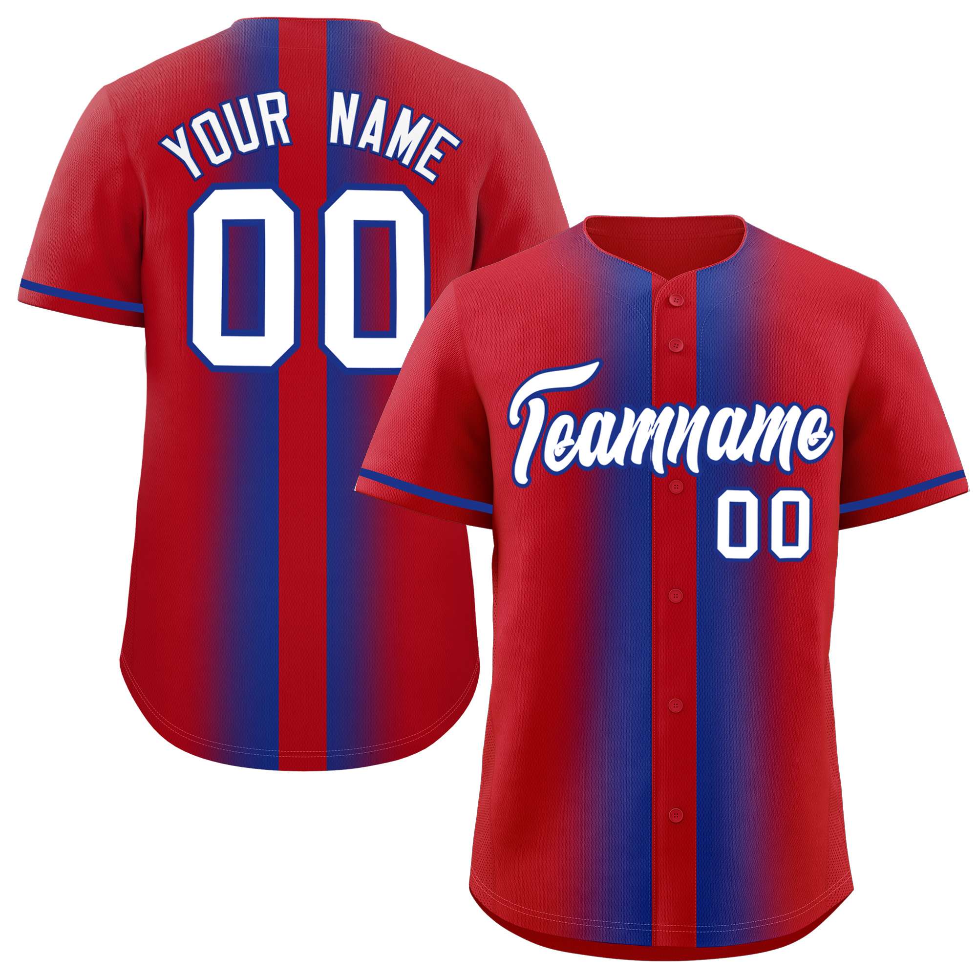 Custom Red Royal Lapel Gradient Fashion Authentic Baseball Jersey| KXKSHOP
