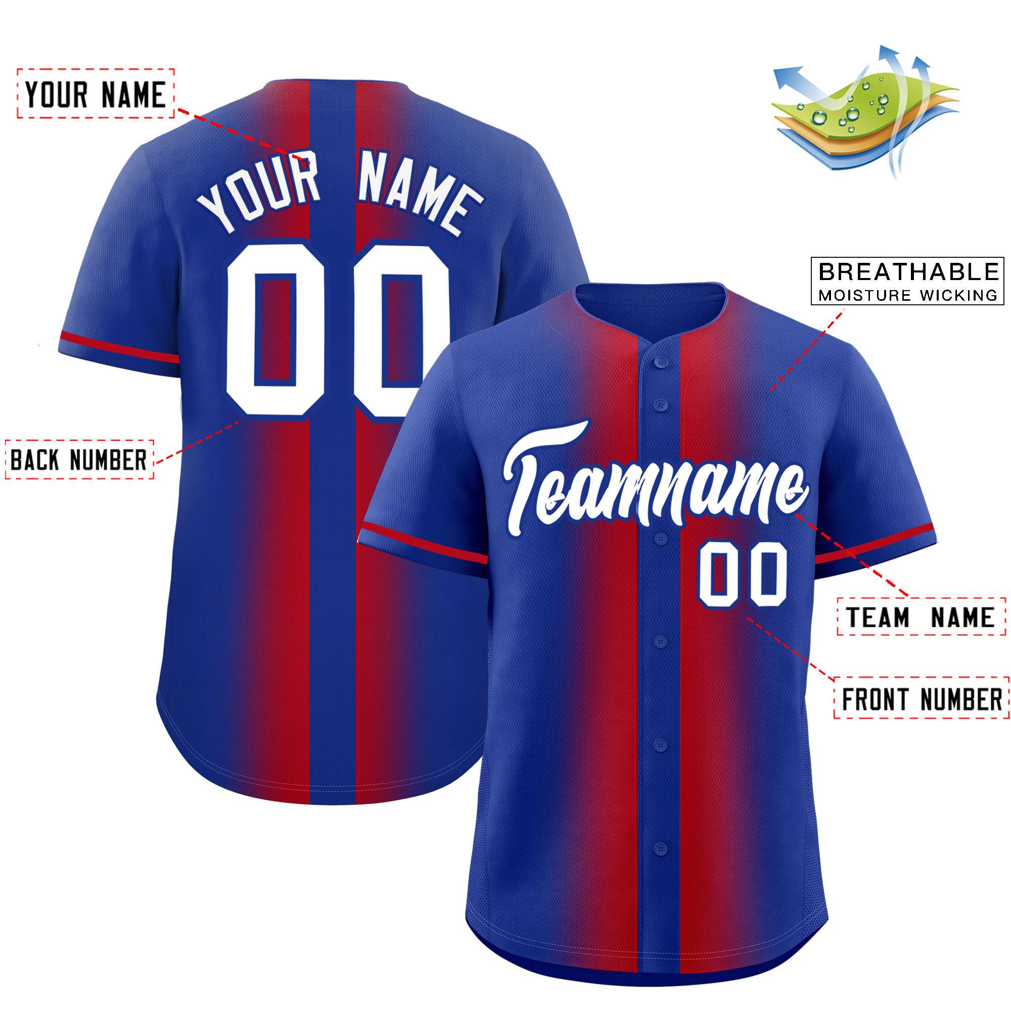 Custom Royal Red Lapel Gradient Fashion Authentic Baseball Jersey| KXKSHOP