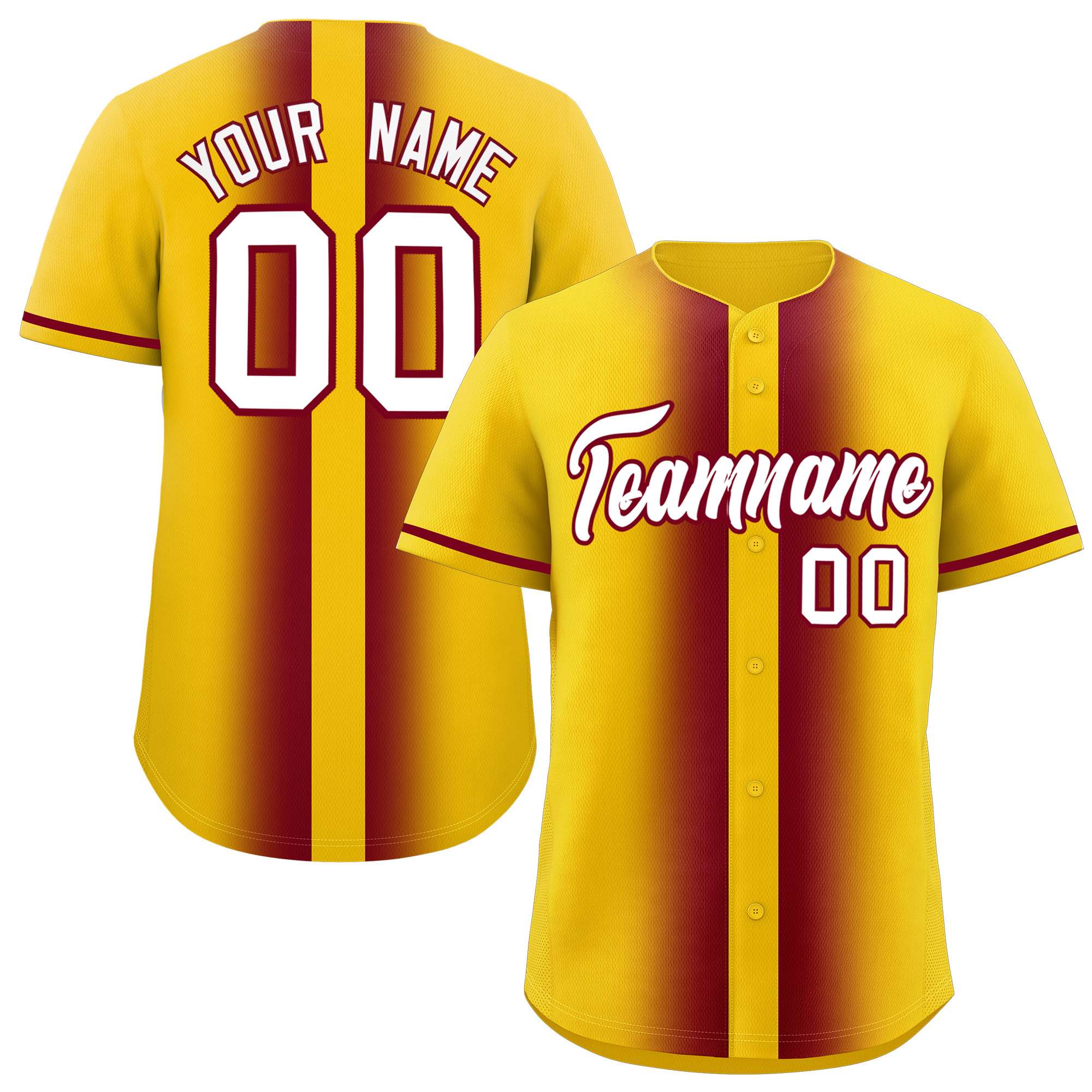 Custom Gold Crimson Lapel Gradient Fashion Authentic Baseball Jersey| KXKSHOP