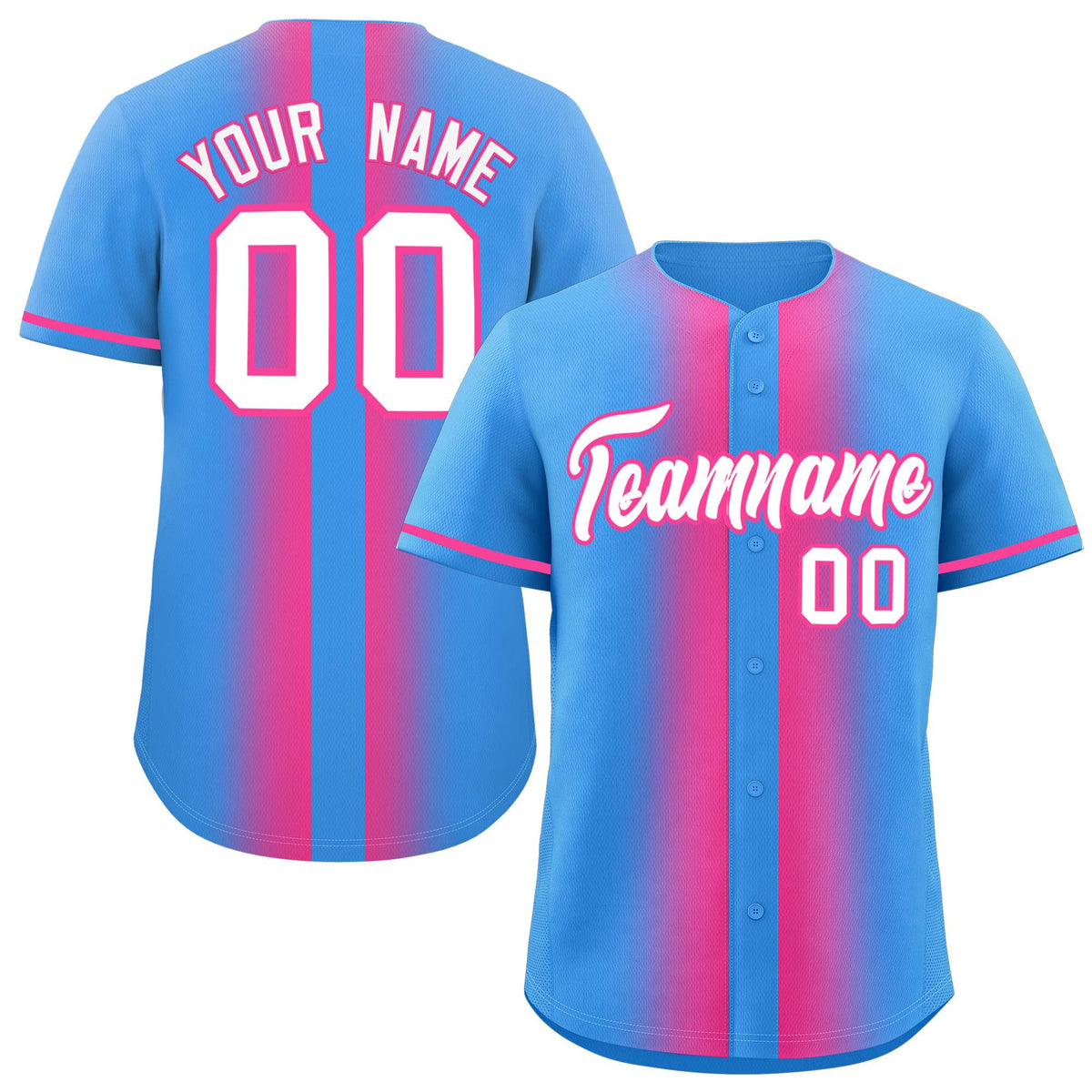 Custom Powder Blue Pink Lapel Gradient Fashion Authentic Baseball Jersey| KXKSHOP