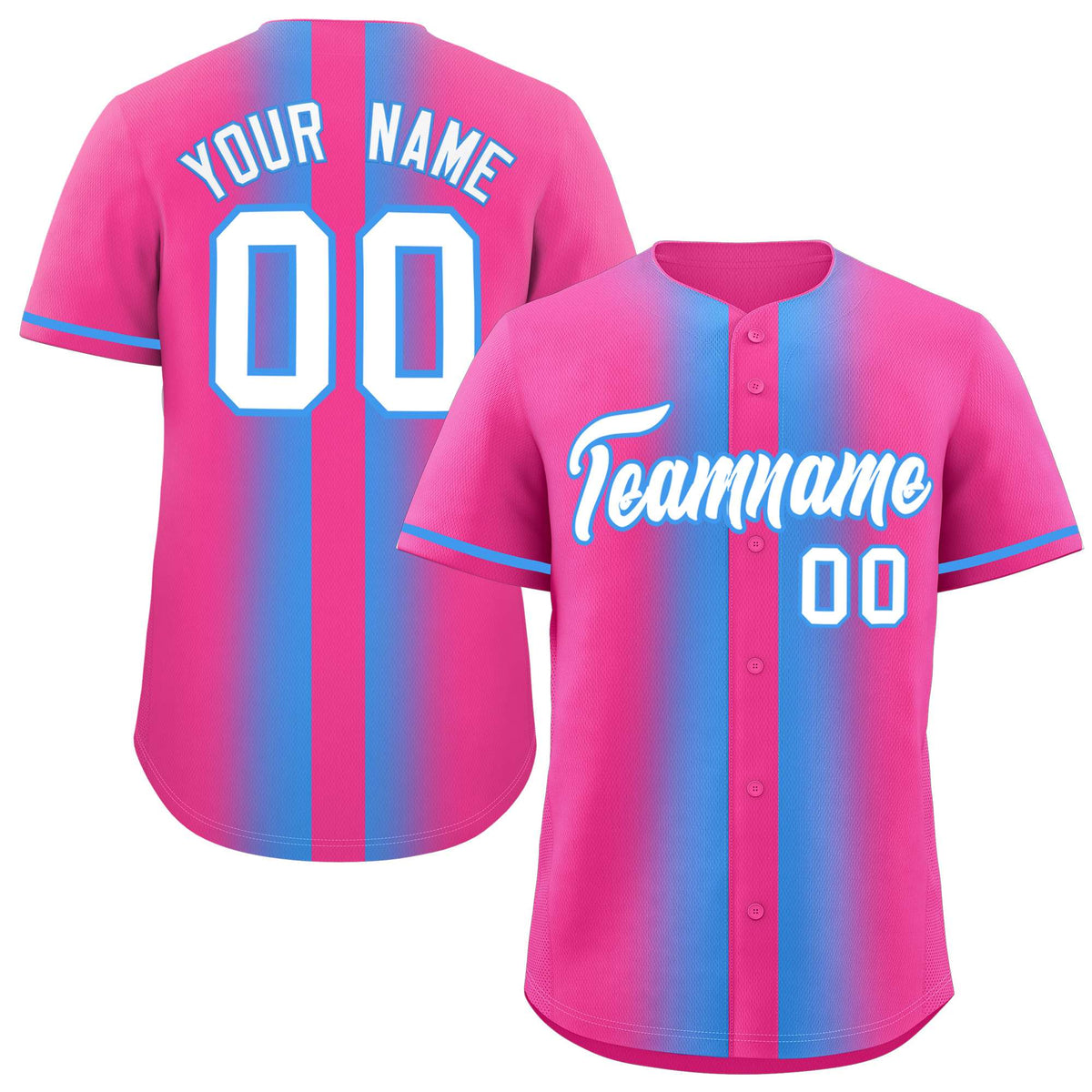 Custom Pink Powder Blue Lapel Gradient Fashion Authentic Baseball Jersey| KXKSHOP