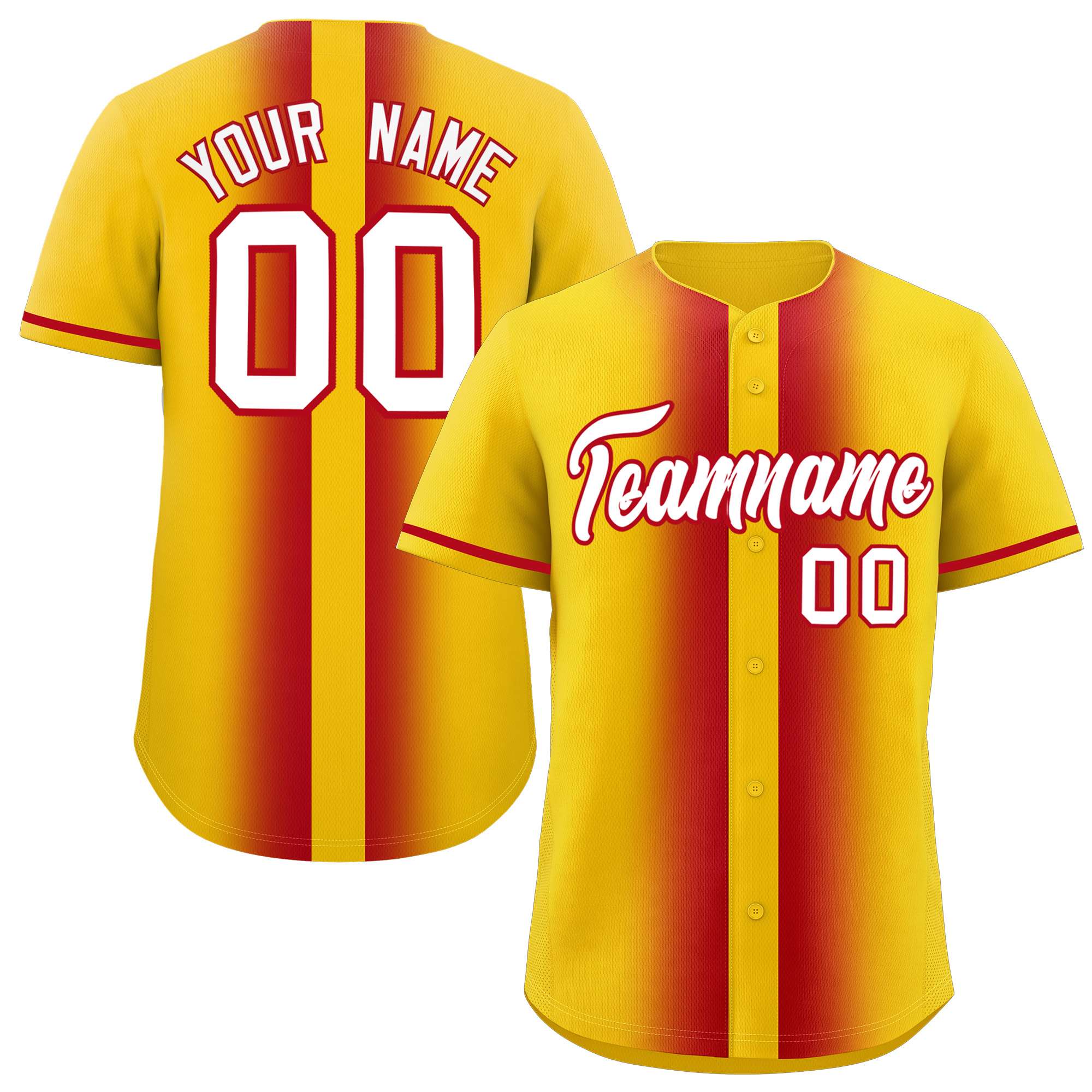 Custom Gold Red Lapel Gradient Fashion Authentic Baseball Jersey| KXKSHOP