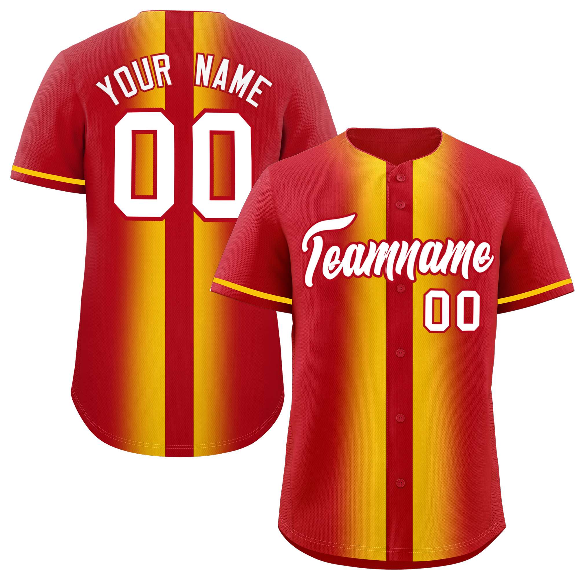 Custom Red Gold Lapel Gradient Fashion Authentic Baseball Jersey| KXKSHOP
