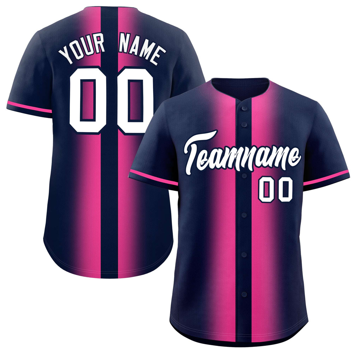 Custom Navy Pink Lapel Gradient Fashion Authentic Baseball Jersey| KXKSHOP