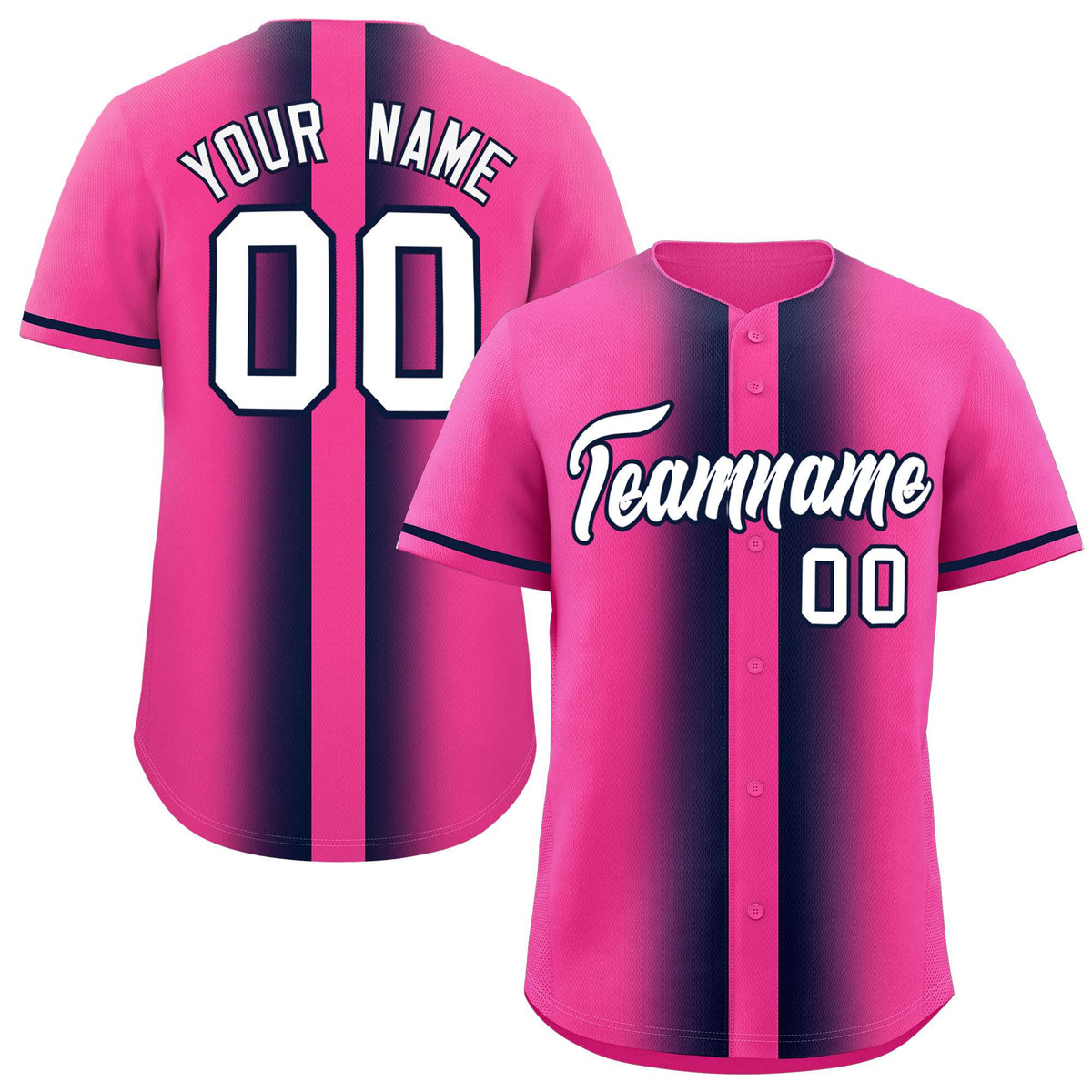 Custom Pink Navy Lapel Gradient Fashion Authentic Baseball Jersey| KXKSHOP