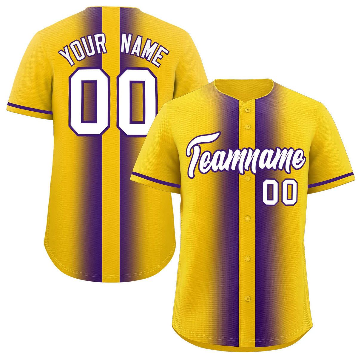 Custom Gold Purple Lapel Gradient Fashion Authentic Baseball Jersey| KXKSHOP