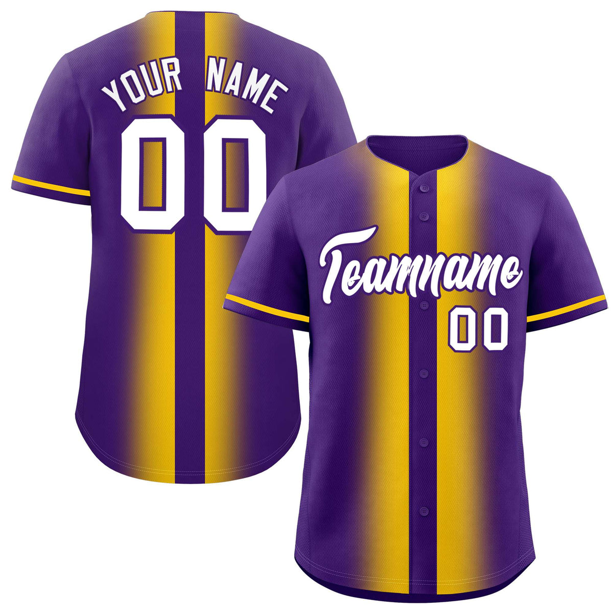 Custom Purple Gold Lapel Gradient Fashion Authentic Baseball Jersey| KXKSHOP