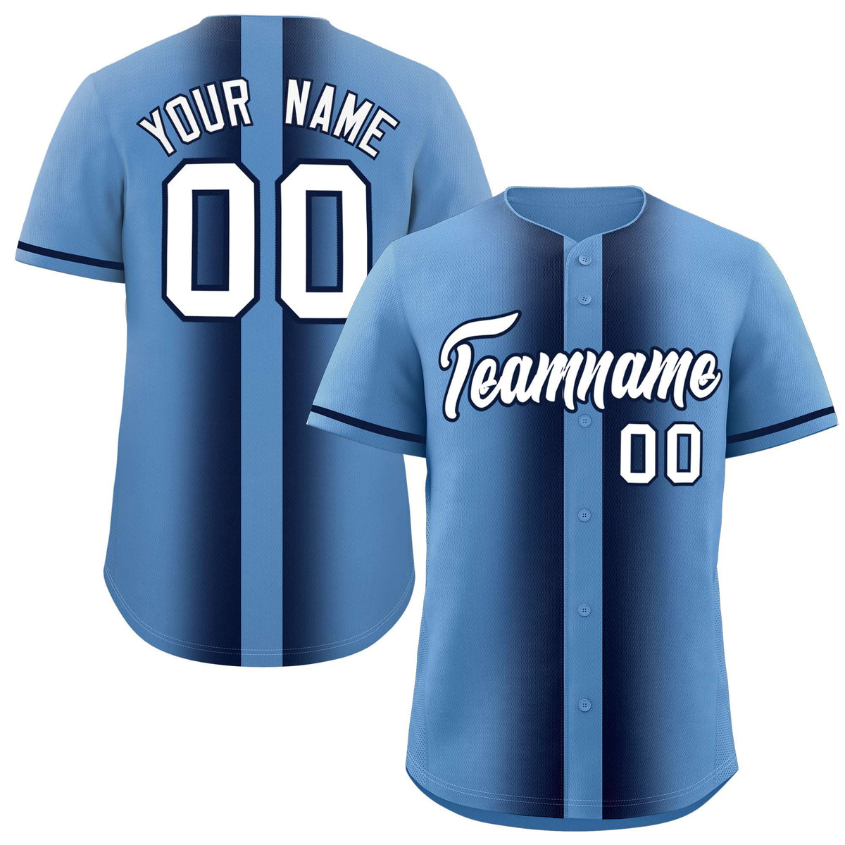Custom Light Blue Navy Lapel Gradient Fashion Authentic Baseball Jersey| KXKSHOP