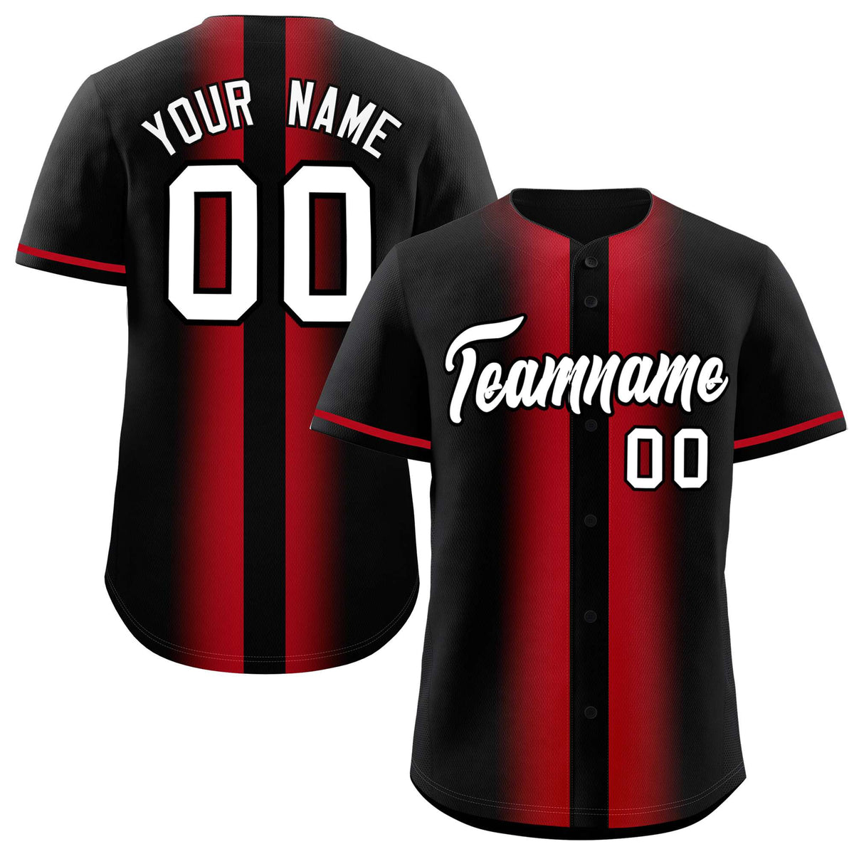 Custom Black Red Lapel Gradient Fashion Authentic Baseball Jersey| KXKSHOP