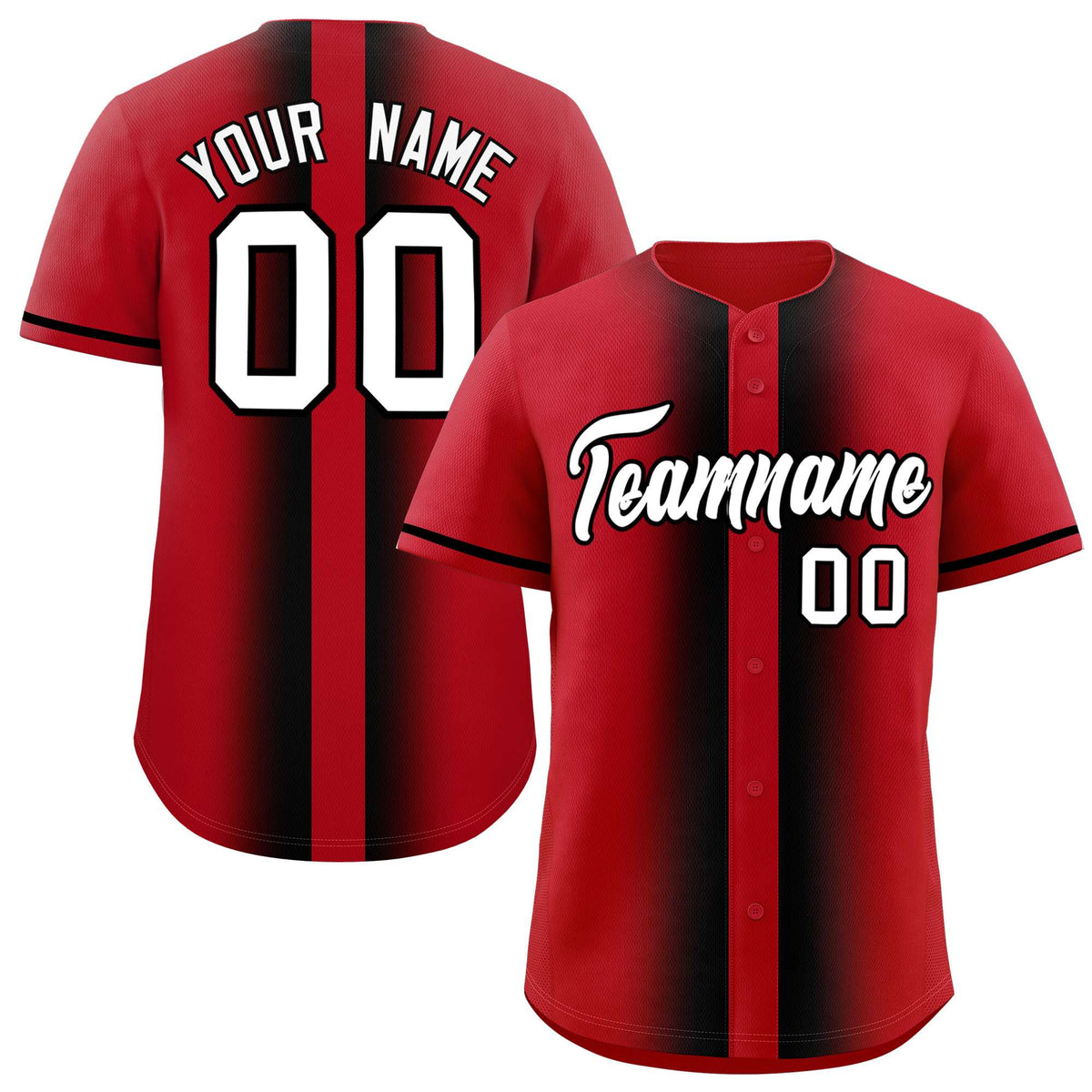 Custom Red Black Lapel Gradient Fashion Authentic Baseball Jersey| KXKSHOP