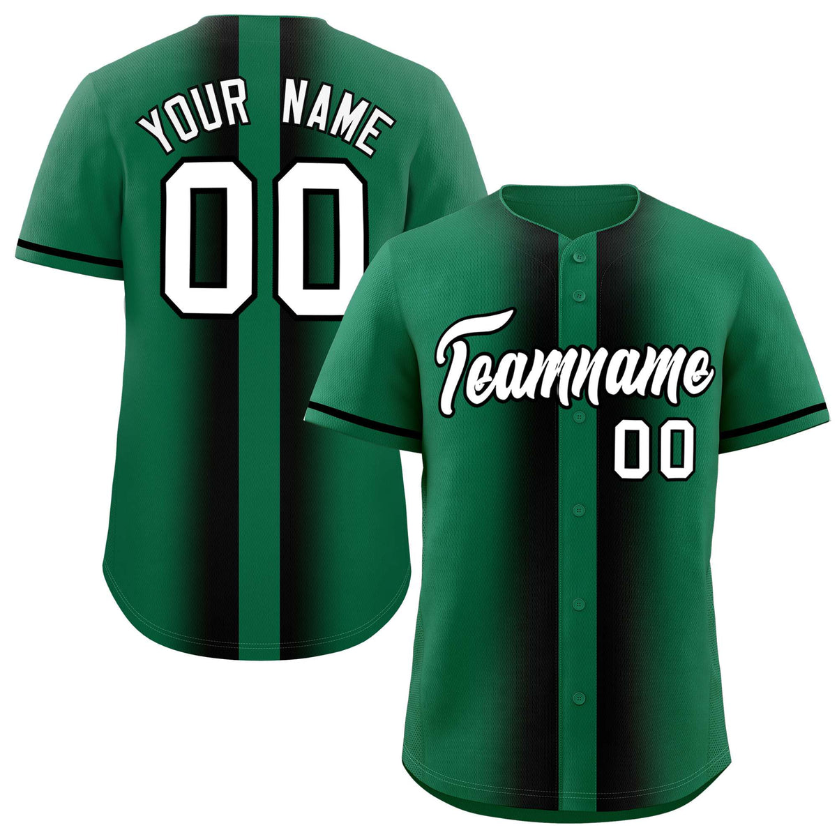 Custom Kelly Green Black Lapel Gradient Fashion Authentic Baseball Jersey| KXKSHOP