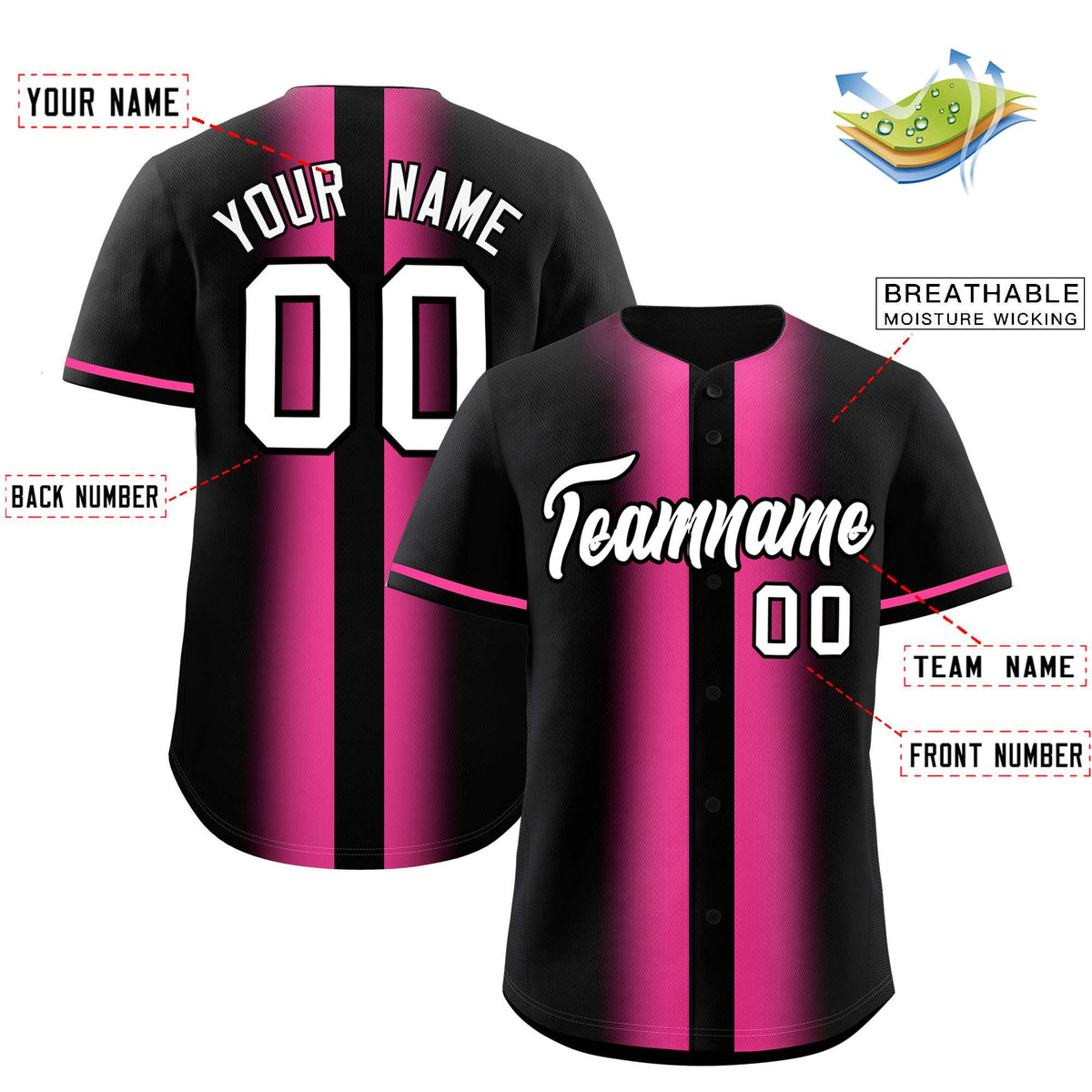 Custom Black Pink Lapel Gradient Fashion Authentic Baseball Jersey| KXKSHOP